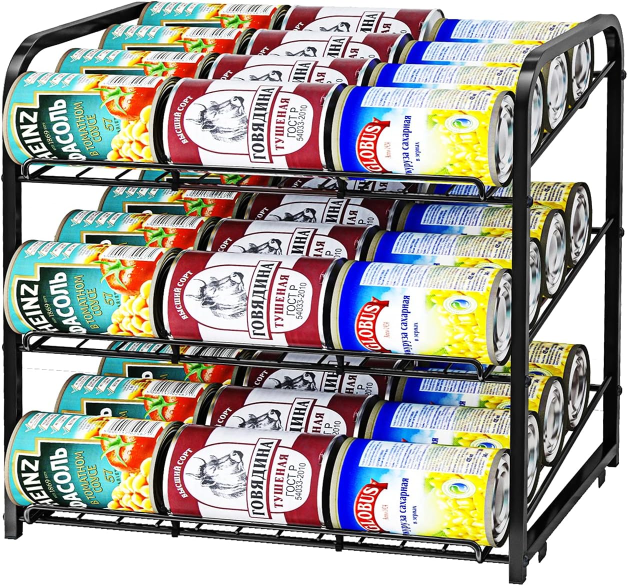 3-Tier Stackable Can Rack Organizer, Black