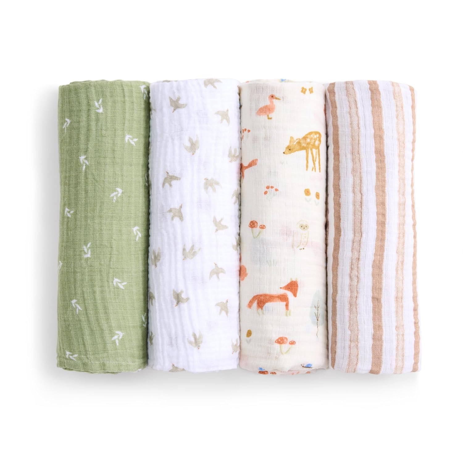 aden + anais Essentials Muslin Swaddles, 4-Pack, Sage Woodland