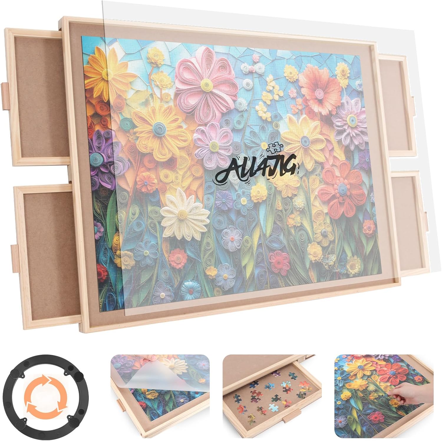 ALL4JIG Rotating Wooden Puzzle Board with 4 Drawers, 1500 Pieces
