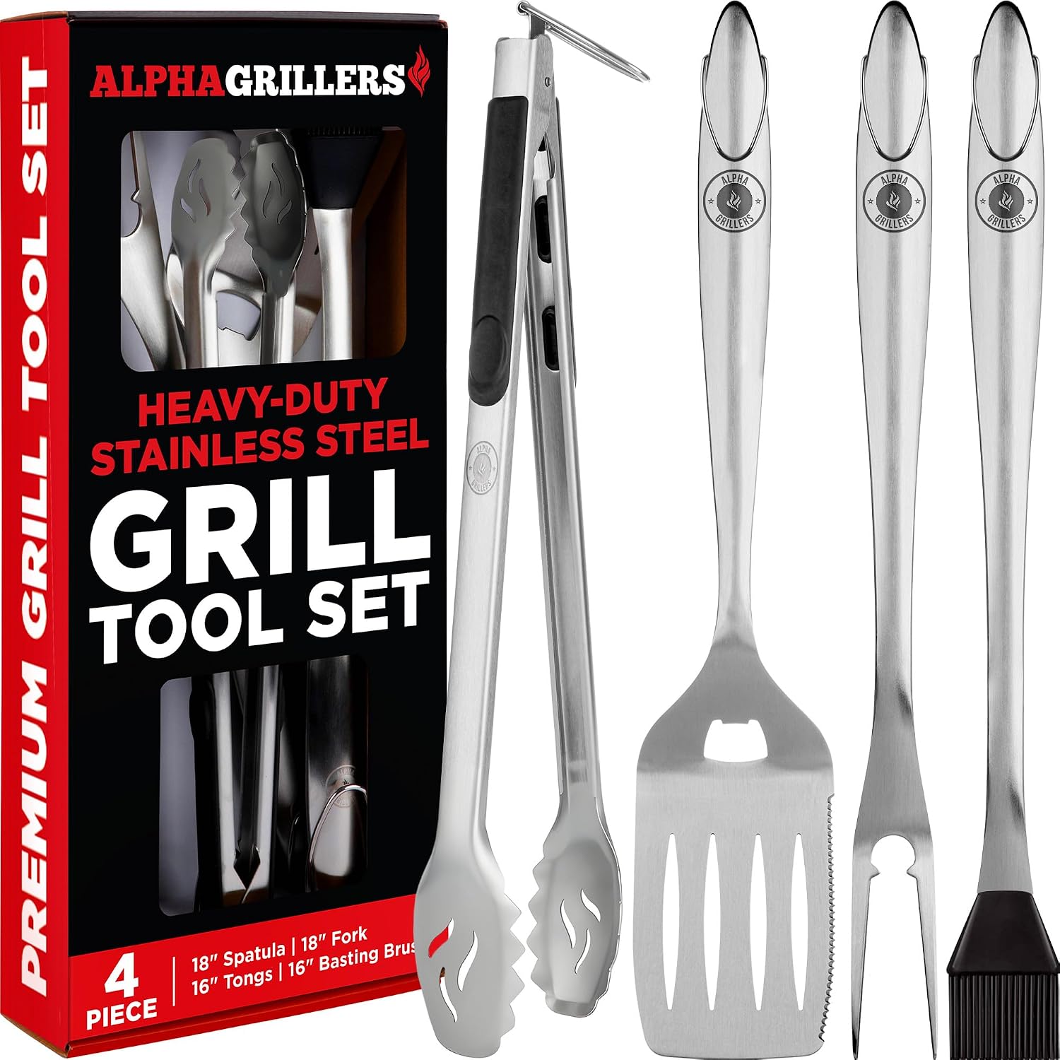 Alpha Grillers 4-Piece Stainless Steel Grill Tools Set