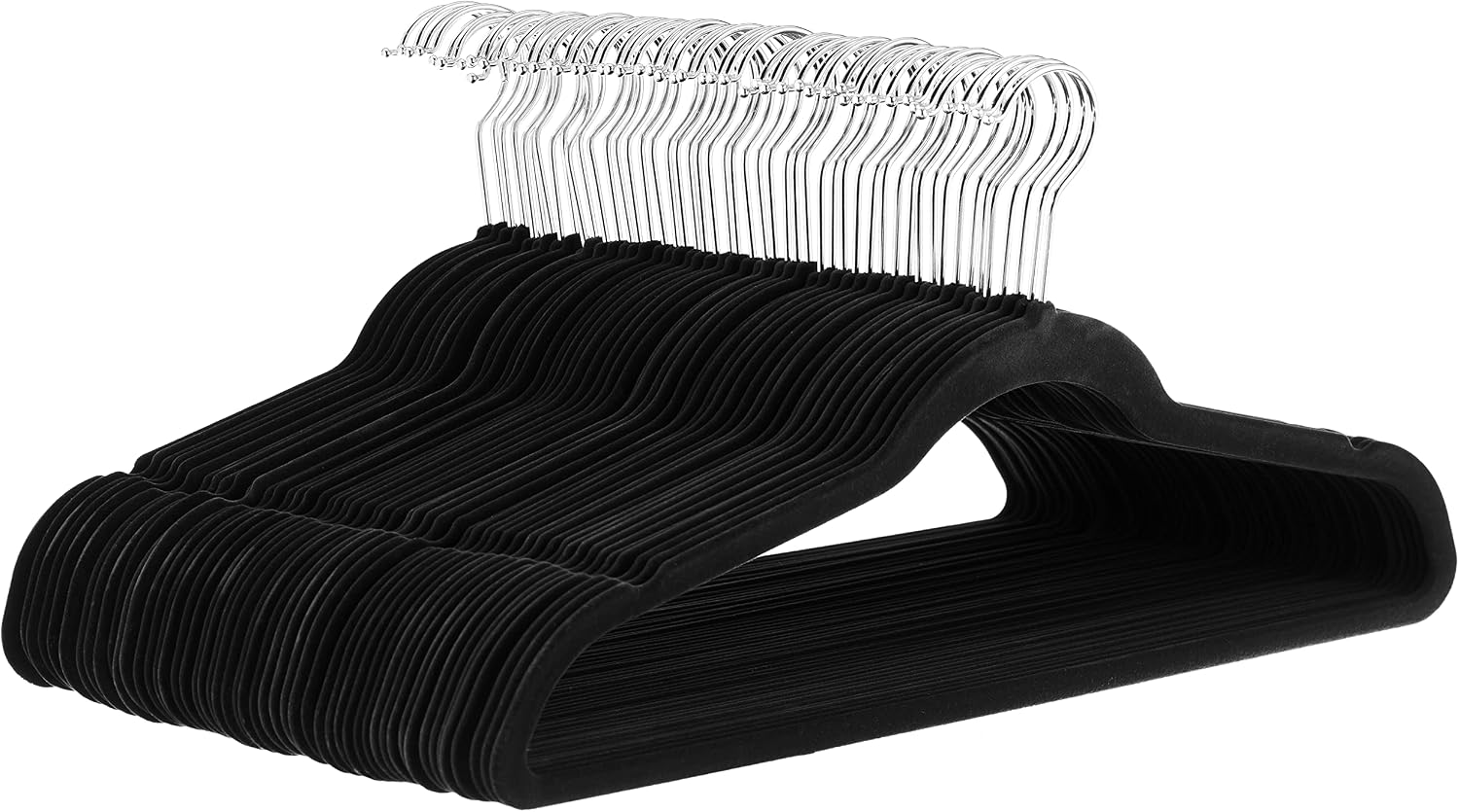 Amazon Basics Slim Velvet Non-Slip Hangers, 50-Pack, Black