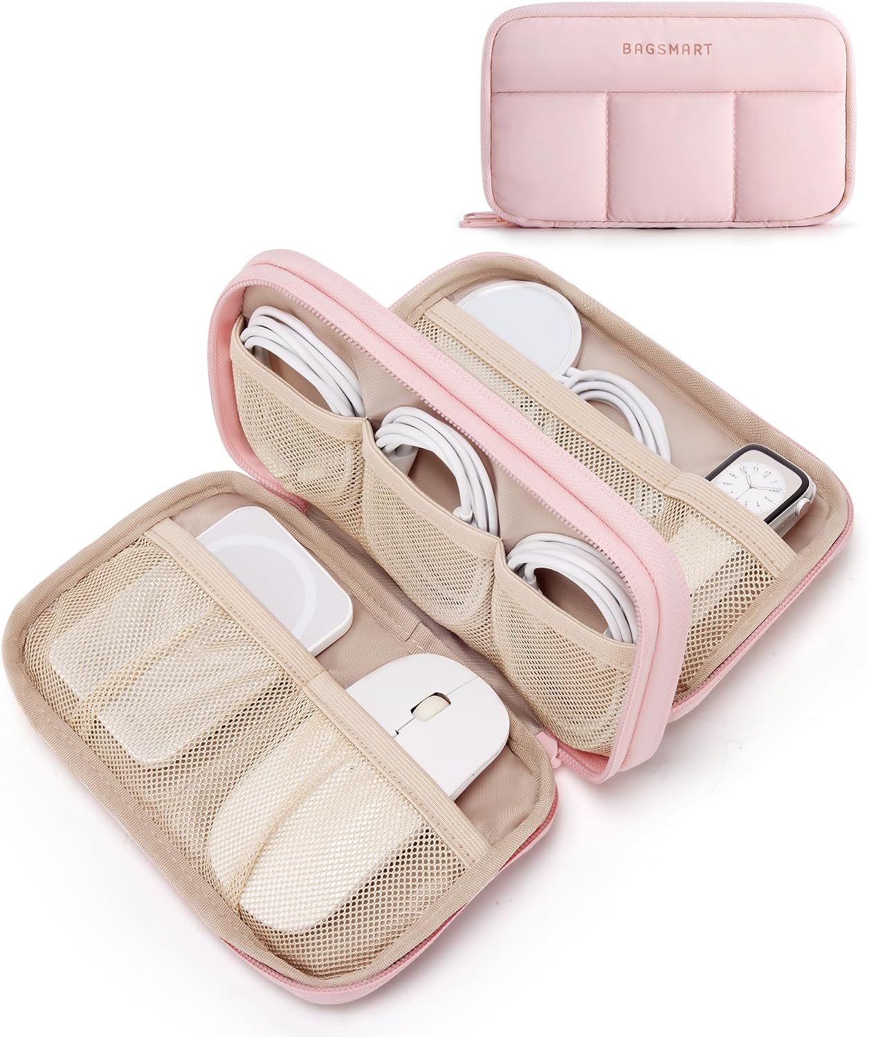 BAGSMART Electronics Organizer Travel Case, Pink