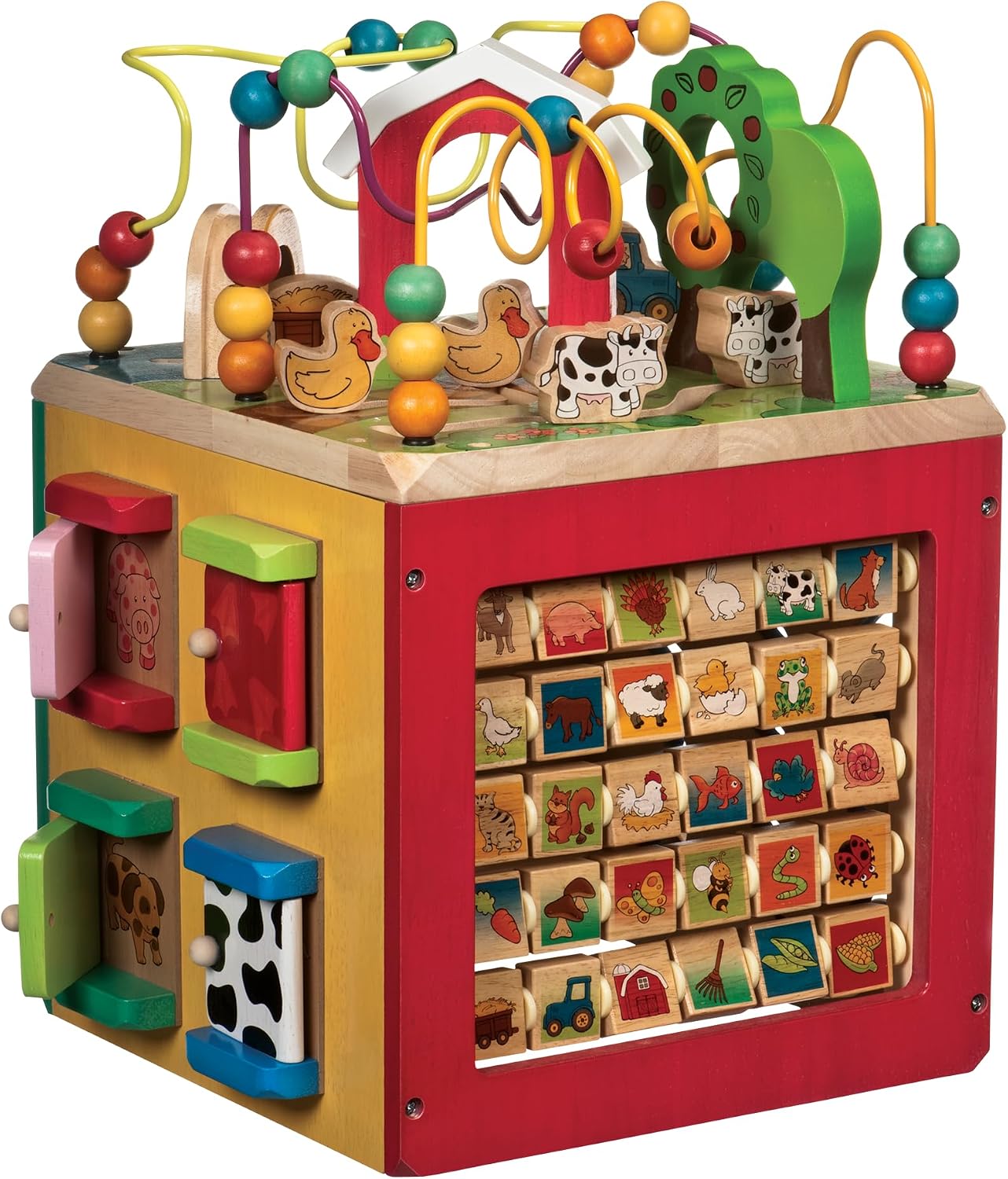 Battat Wooden Farm Activity Cube with Bead Maze