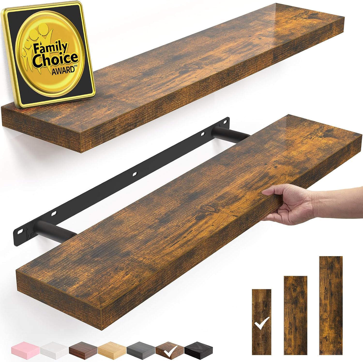 BAYKA Floating Shelves, 22.5 Inch, Set of 2, Rustic Brown