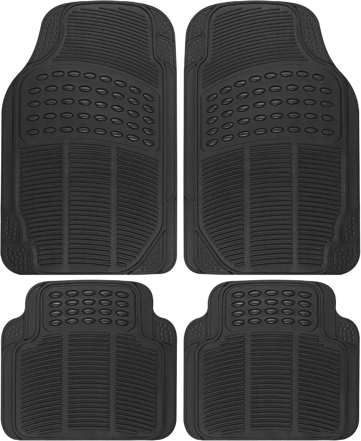 BDK 4-Piece All-Weather Rubber Car Floor Mats, Black