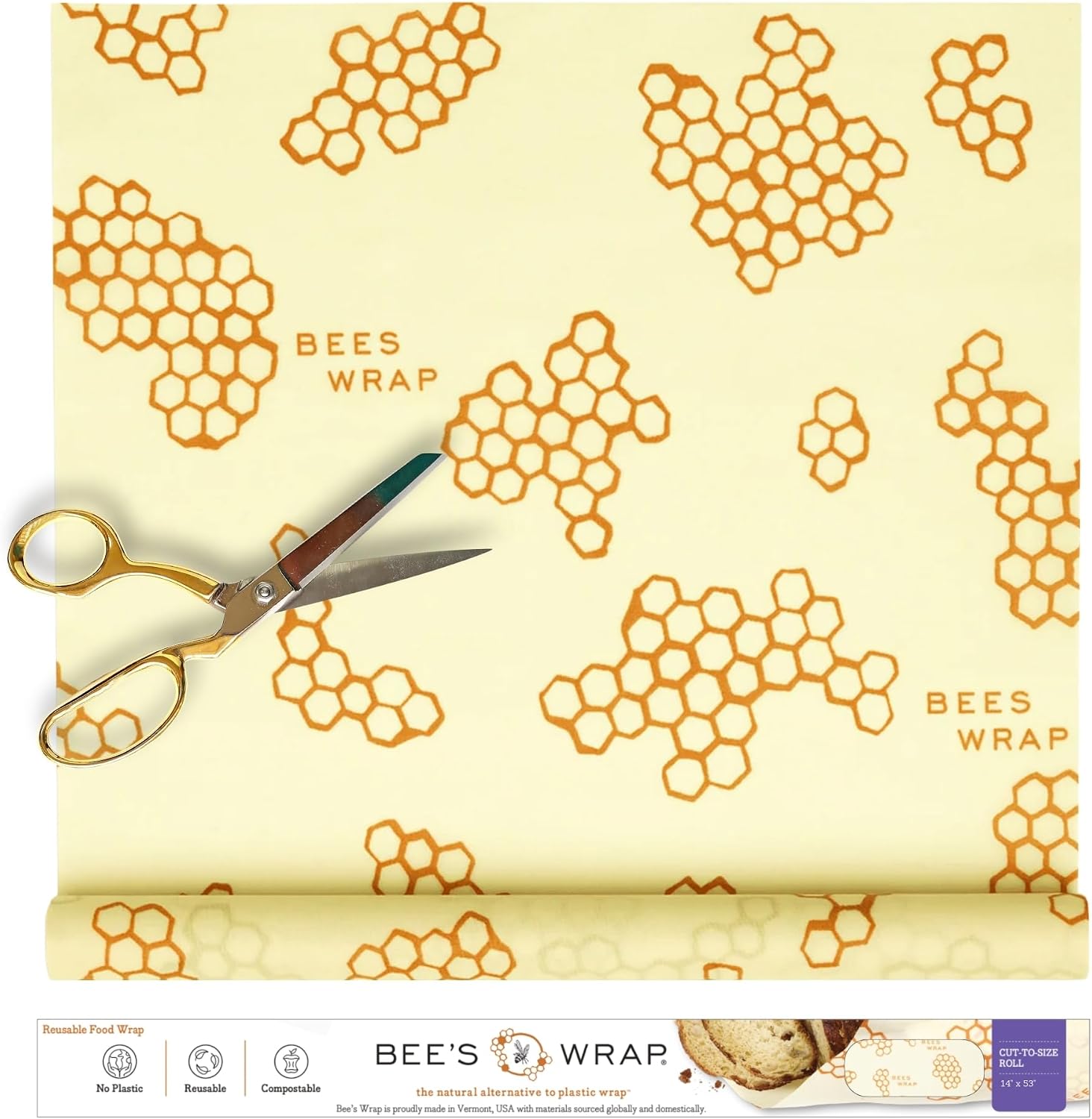 Bee's Wrap Beeswax Wrap Roll, 14 x 53 in, Honeycomb