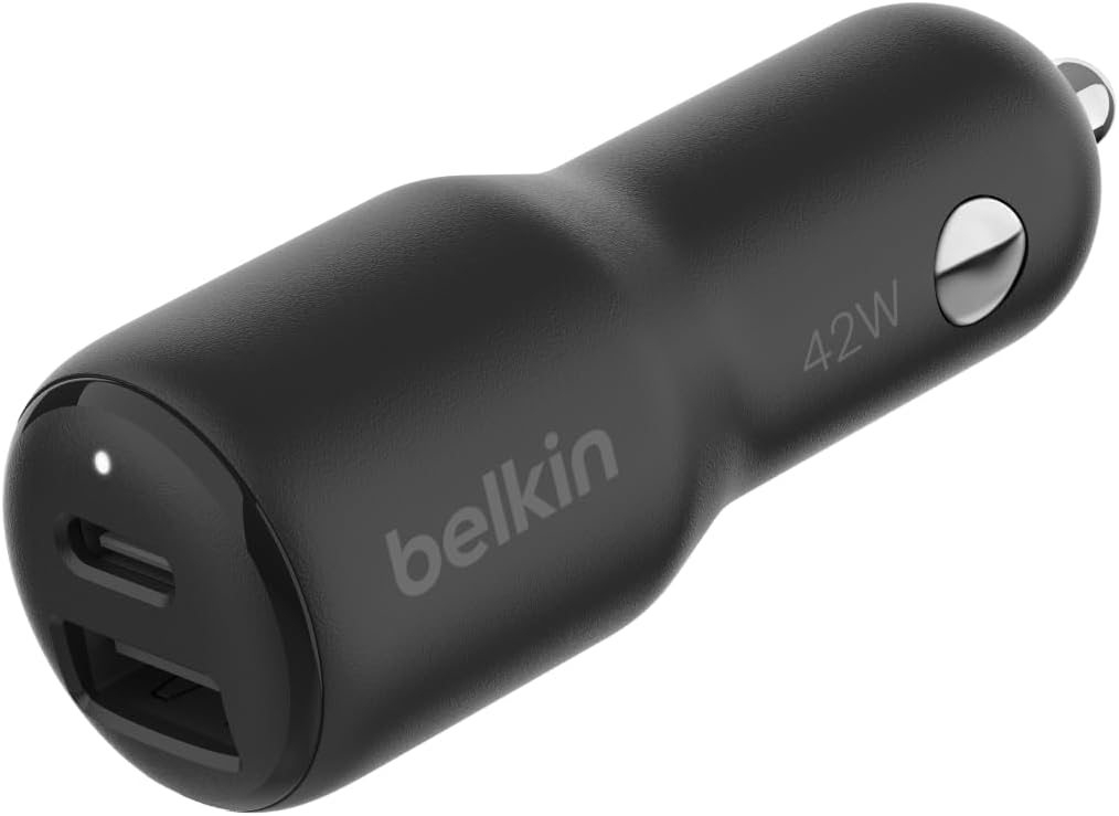Belkin BoostCharge 42W Dual-Port Car Charger, USB-C + USB-A