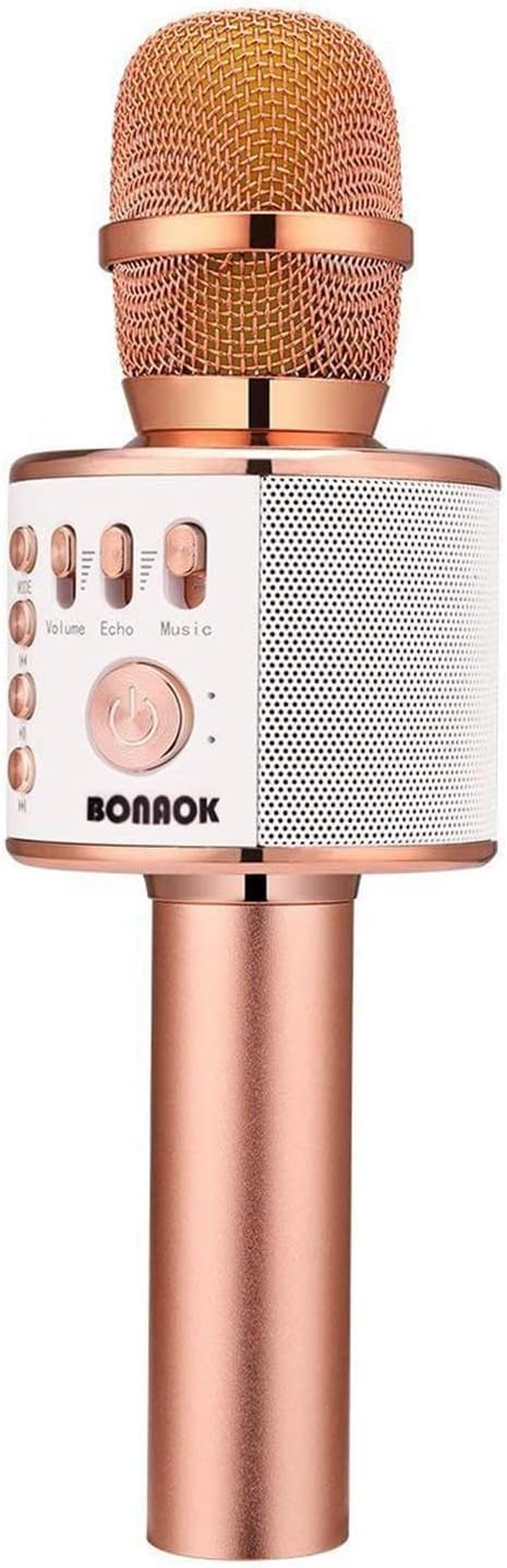 BONAOK Bluetooth Karaoke Microphone Q37, Rose Gold