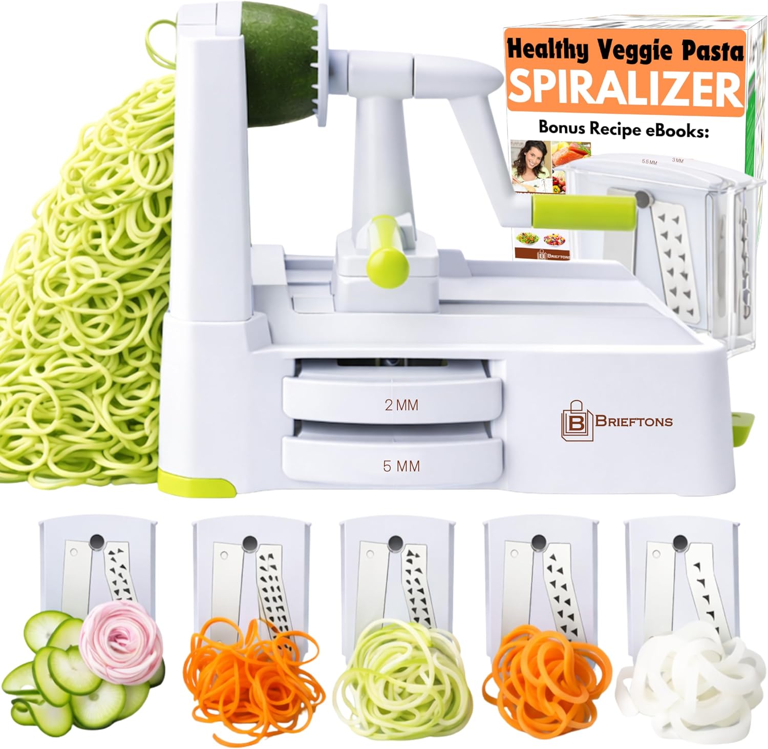 Brieftons 5-Blade Countertop Vegetable Spiralizer