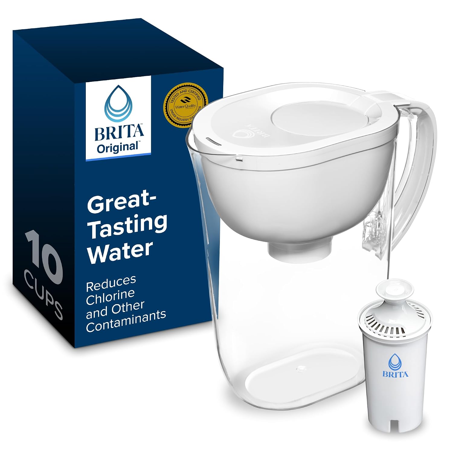 Brita Large 10-Cup Water Filter Pitcher, White