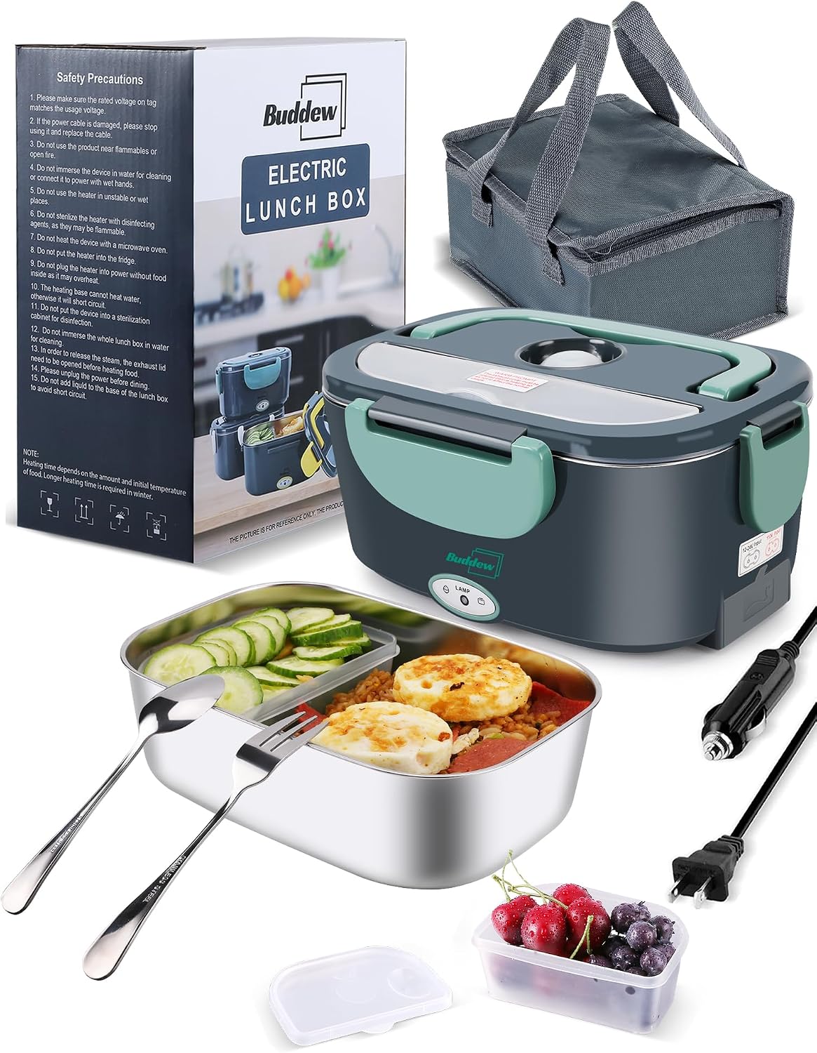 Buddew Electric Heated Lunch Box, 1.5L, Green