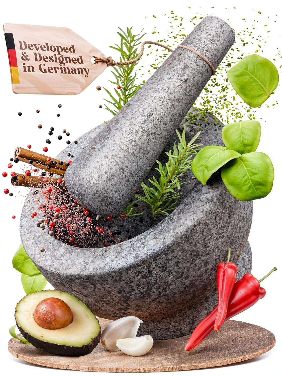 ChefSofi Granite Mortar and Pestle Set, 2 Cups