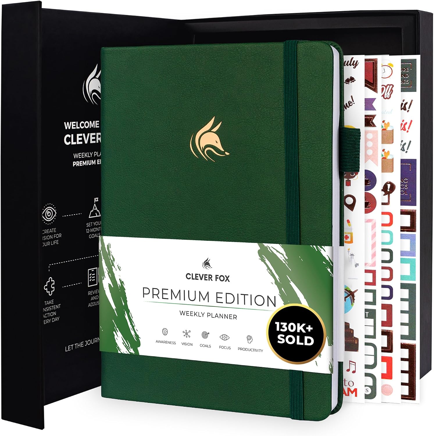Clever Fox Planner Premium, Undated Weekly & Monthly, Forest Green
