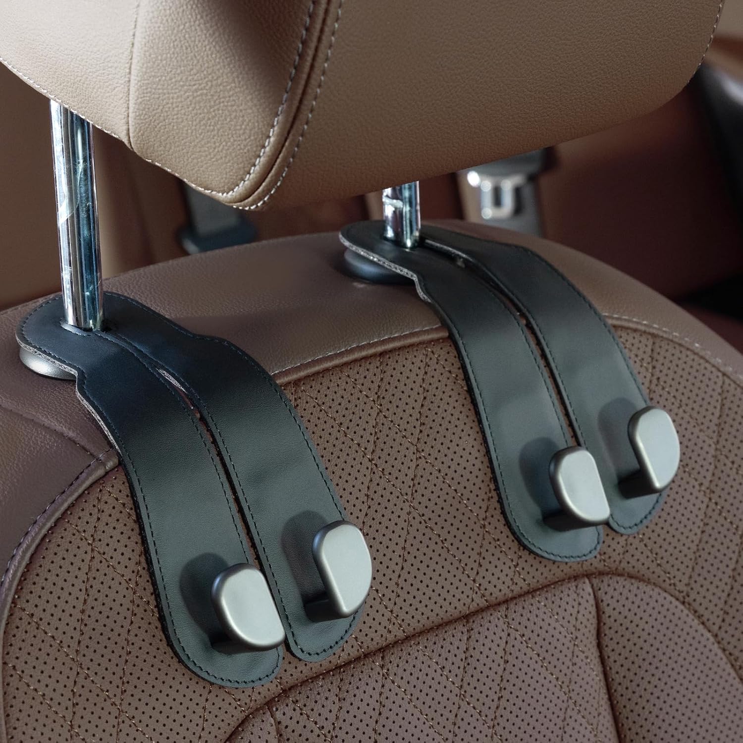 CoBak Leather Car Seat Purse Hooks, 2-Pack