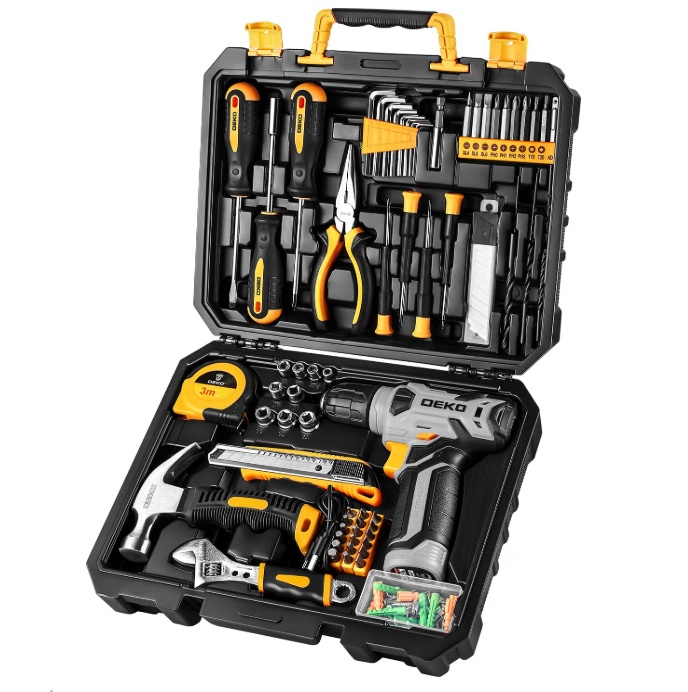 DEKOPRO 126-Piece Home Tool Set with 8V Cordless Drill