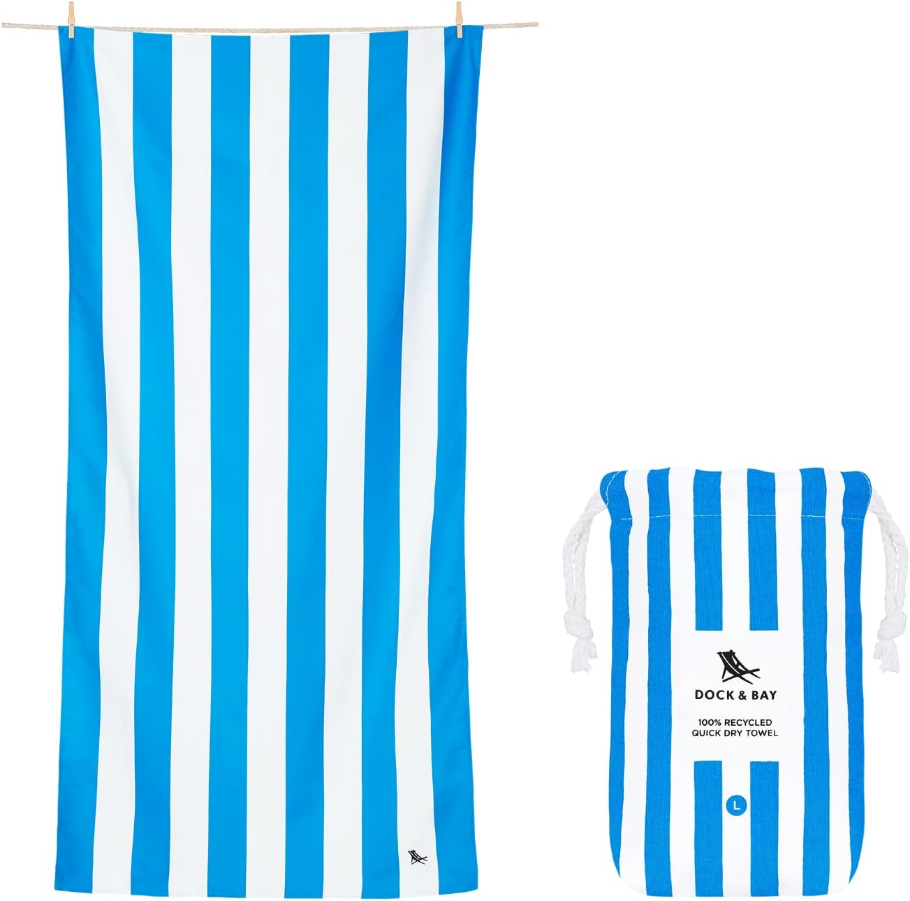 Dock & Bay Quick Dry Beach Towel, XL, Cabana Bondi Blue