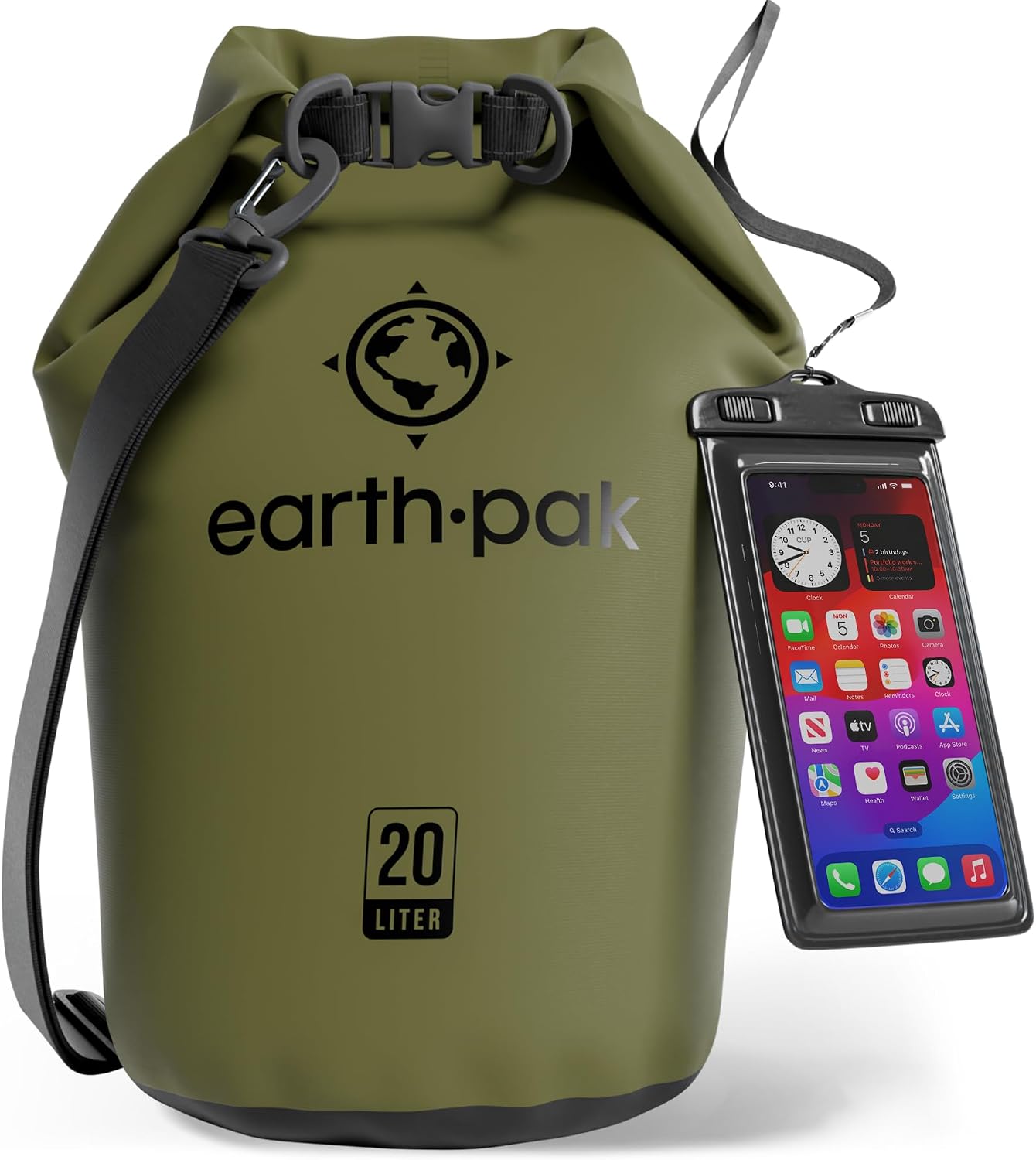 Earth Pak 20L Waterproof Dry Bag, Forest Green