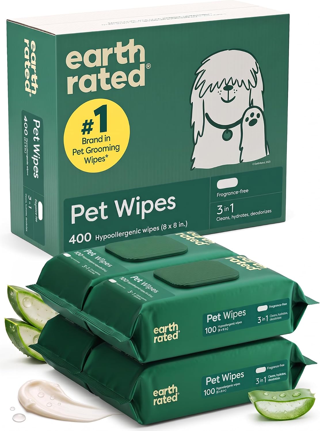 Earth Rated Dog Wipes, Unscented, 400 Count