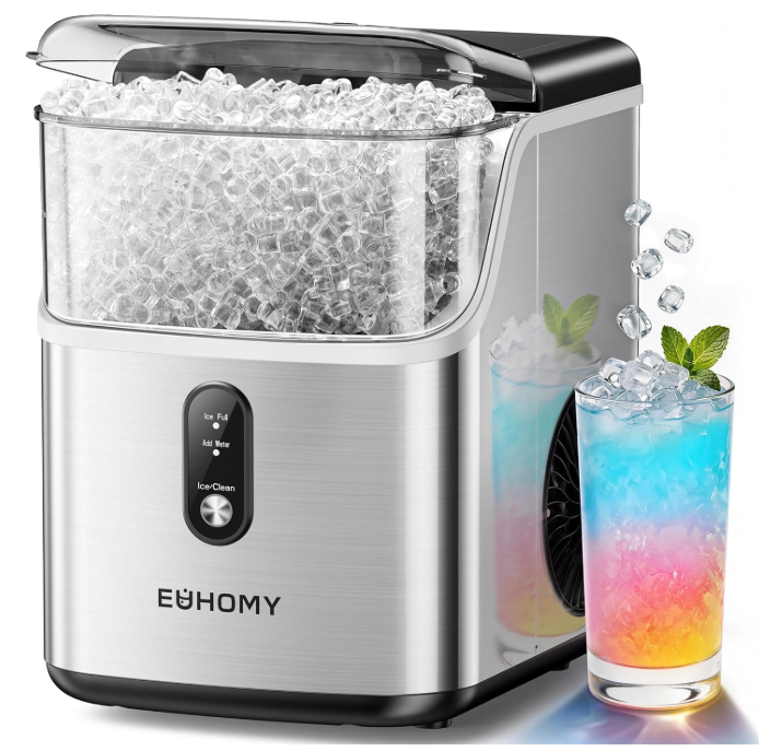 EUHOMY Nugget Ice Maker Countertop, Pebble Ice Machine with Self-Cleaning