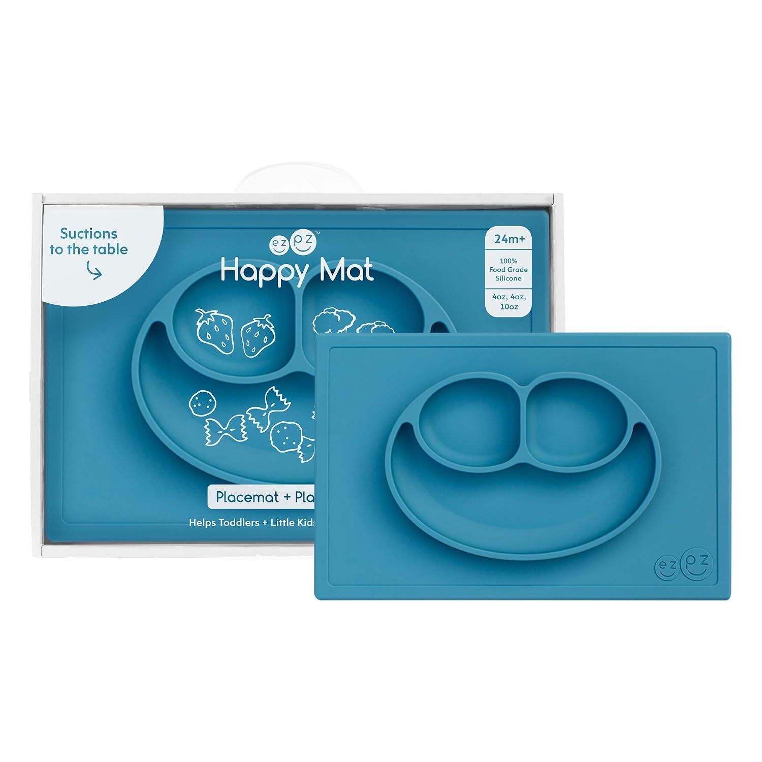 ezpz Happy Mat Silicone Suction Plate, Blue