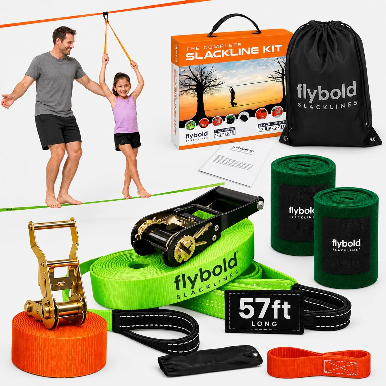 flybold 57 ft Slackline Kit with Training Line