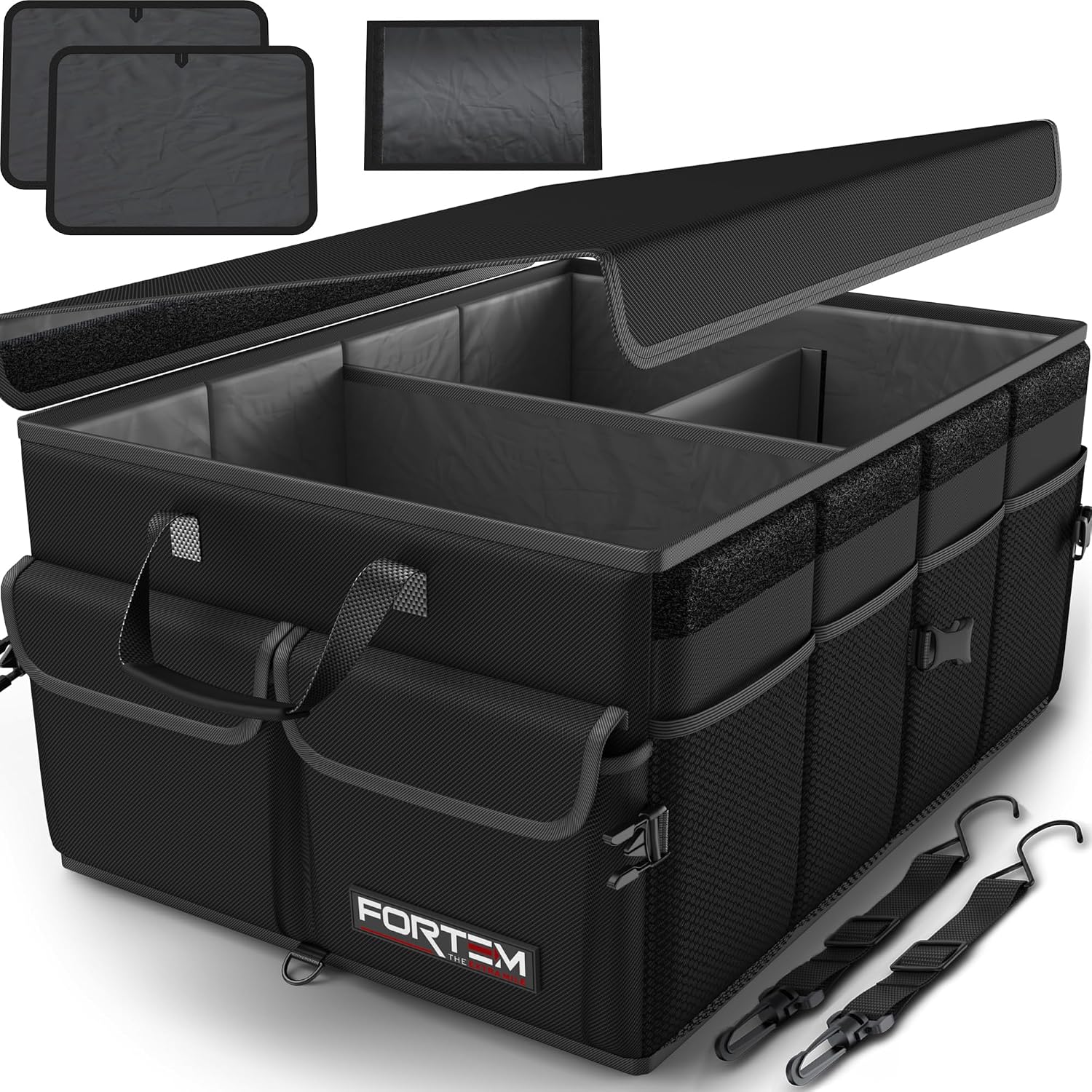FORTEM Collapsible Car Trunk Organizer with Lid, Black