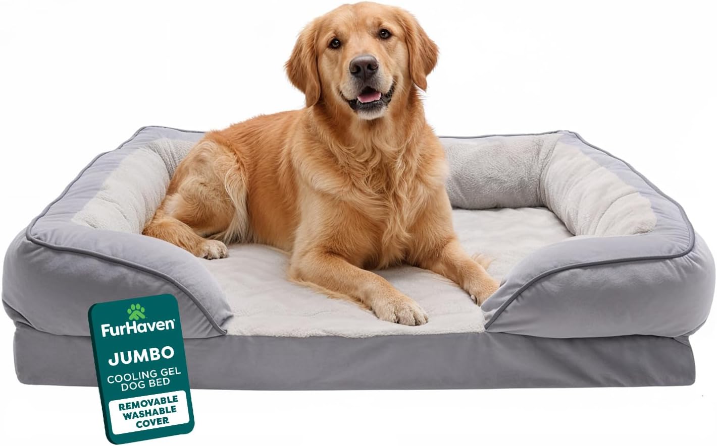 Furhaven Cooling Gel Sofa Dog Bed, Jumbo, Granite Gray