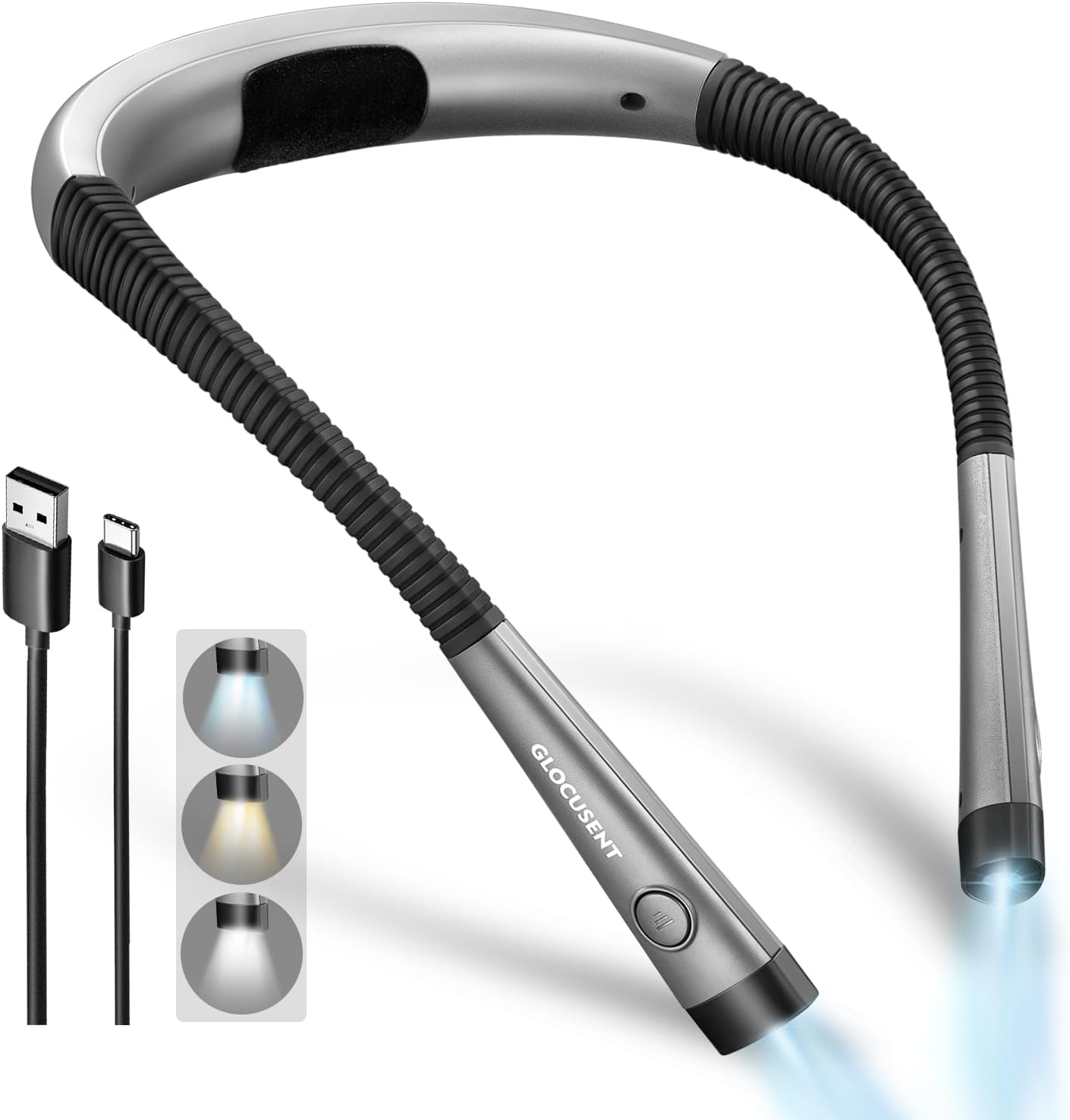 Glocusent Rechargeable Neck Reading Light, Gray