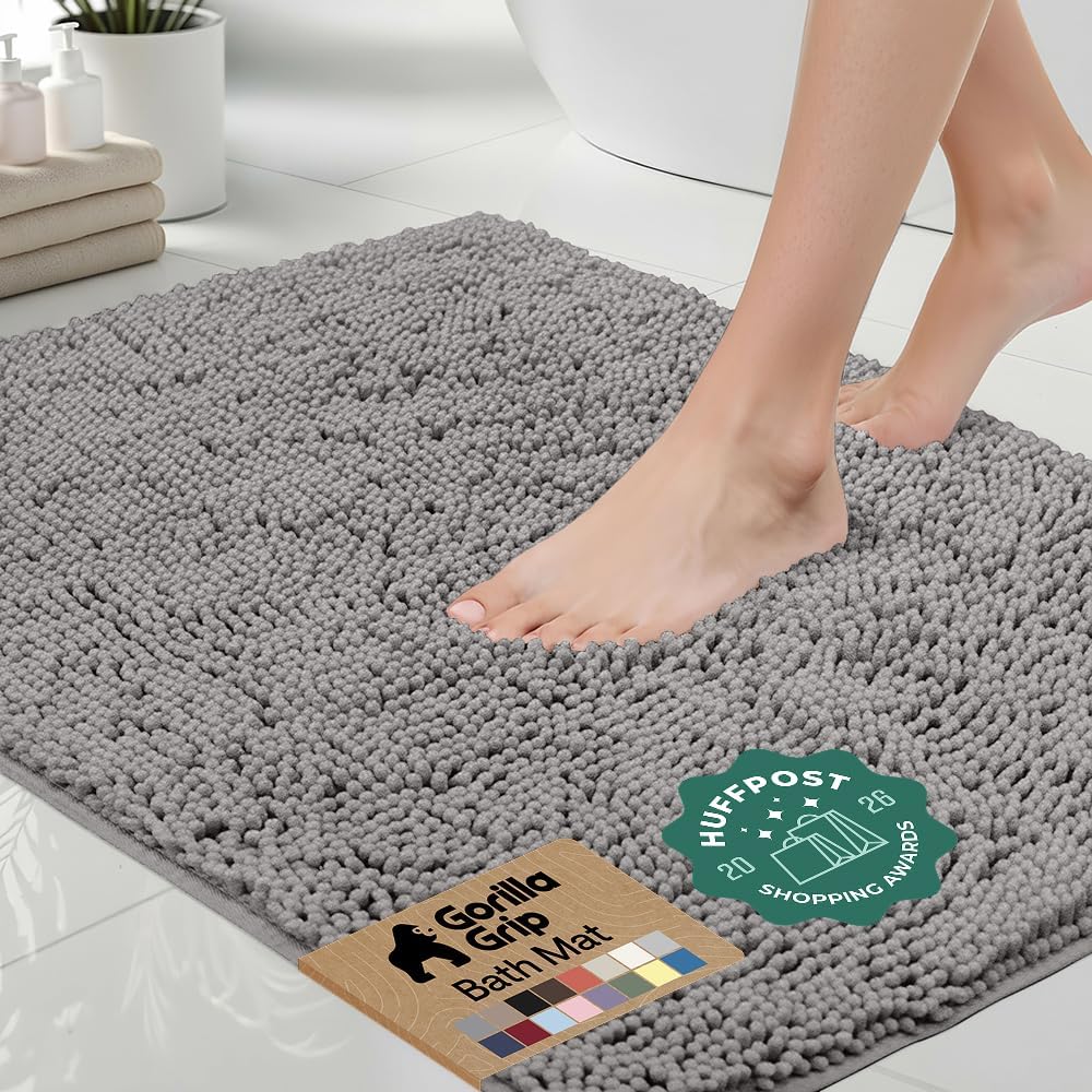 Gorilla Grip Chenille Bath Rug, 24 x 17, Gray