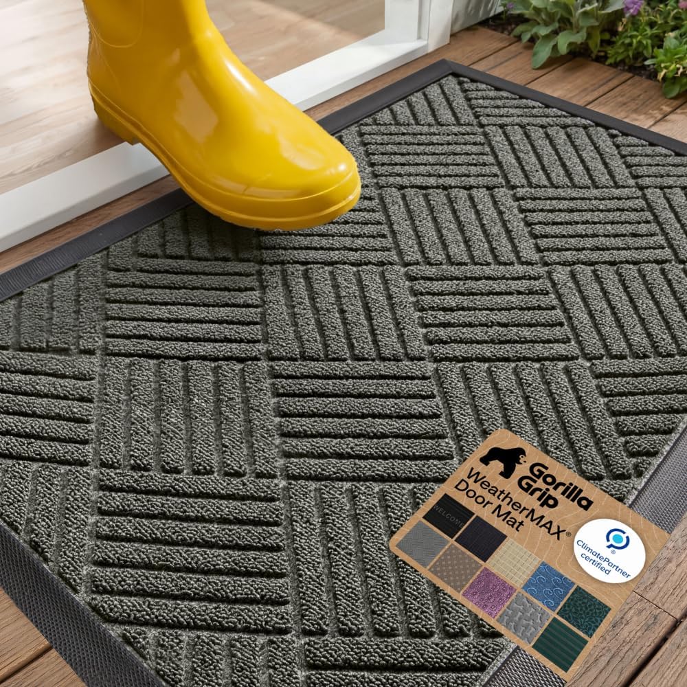 Gorilla Grip WeatherMax Indoor/Outdoor Door Mat, 29 x 17, Gray Diamond