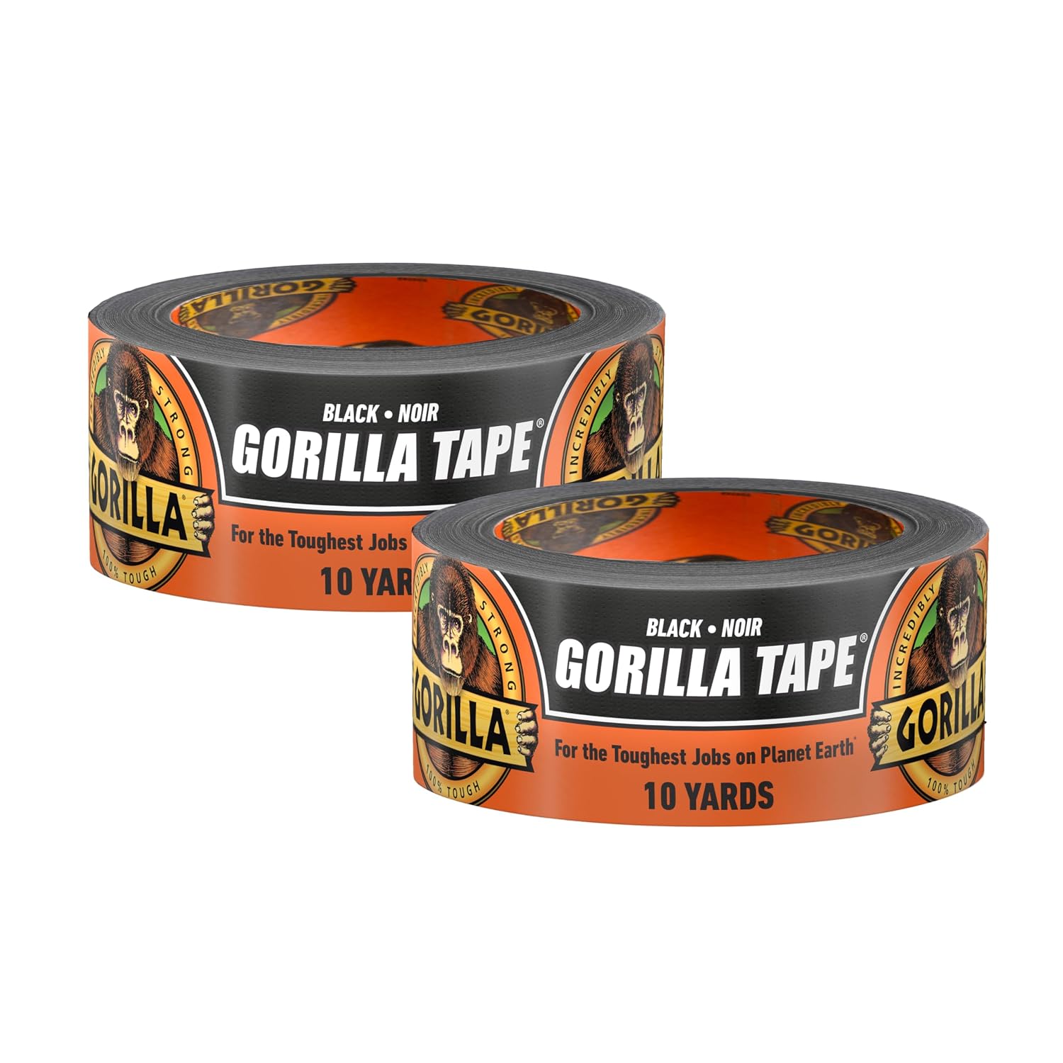 Gorilla Tape Black Duct Tape, 1.88 in x 10 yd, 2-Pack