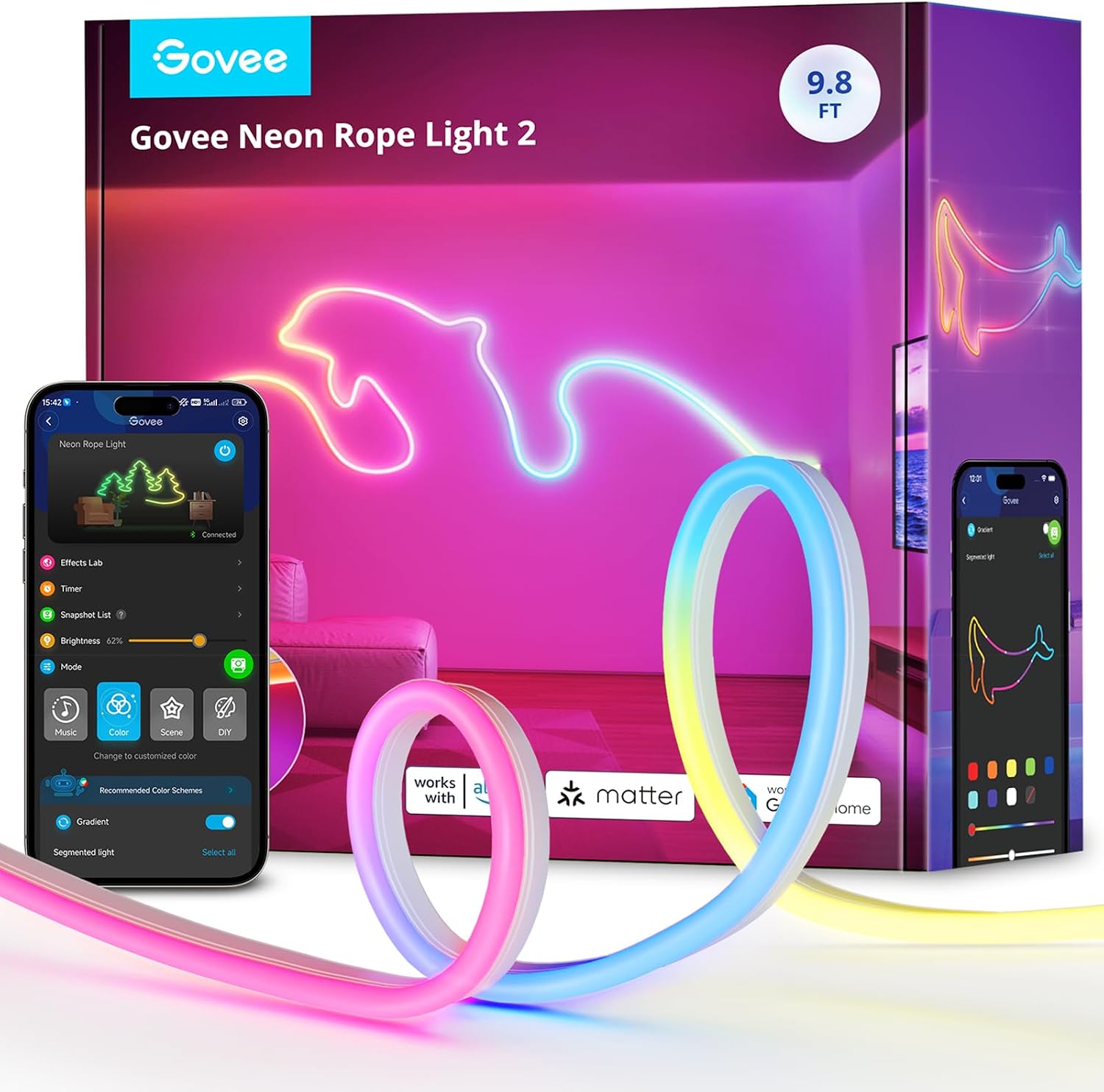 Govee RGBIC Neon Rope Light 2, 9.8ft