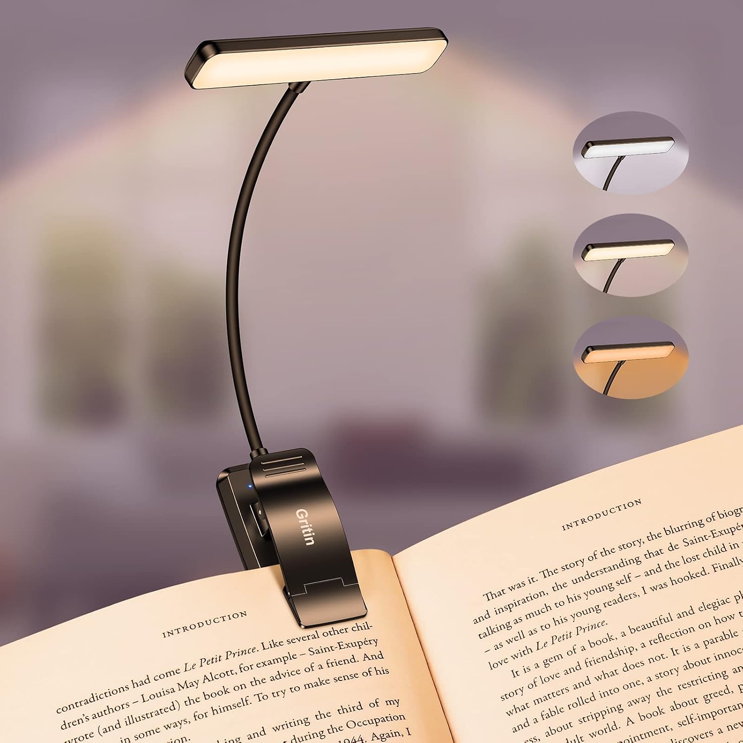 Gritin 19-LED Rechargeable Clip-On Book Light