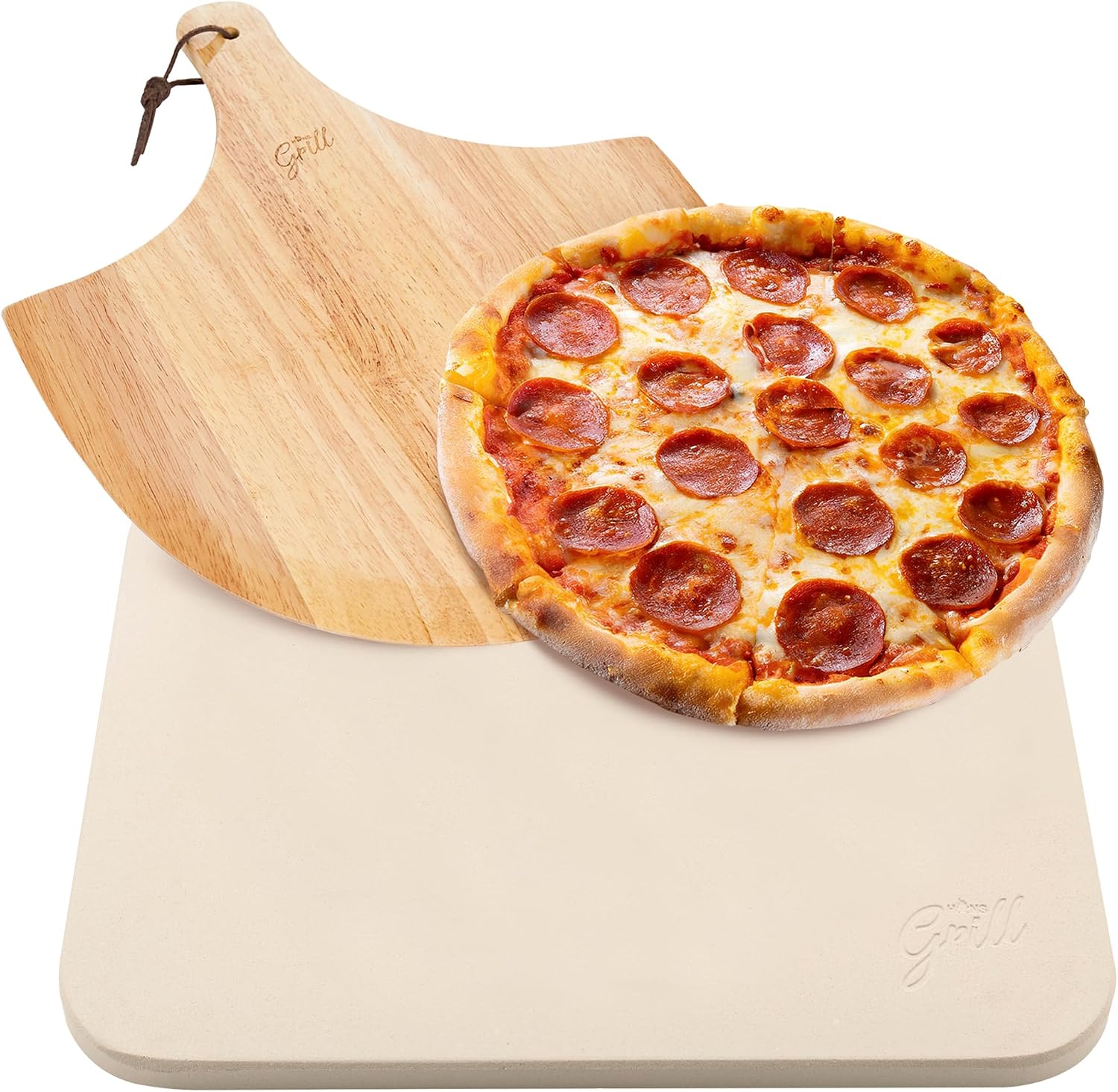 Hans Grill 15 x 12 Inch Pizza Stone with Wooden Peel