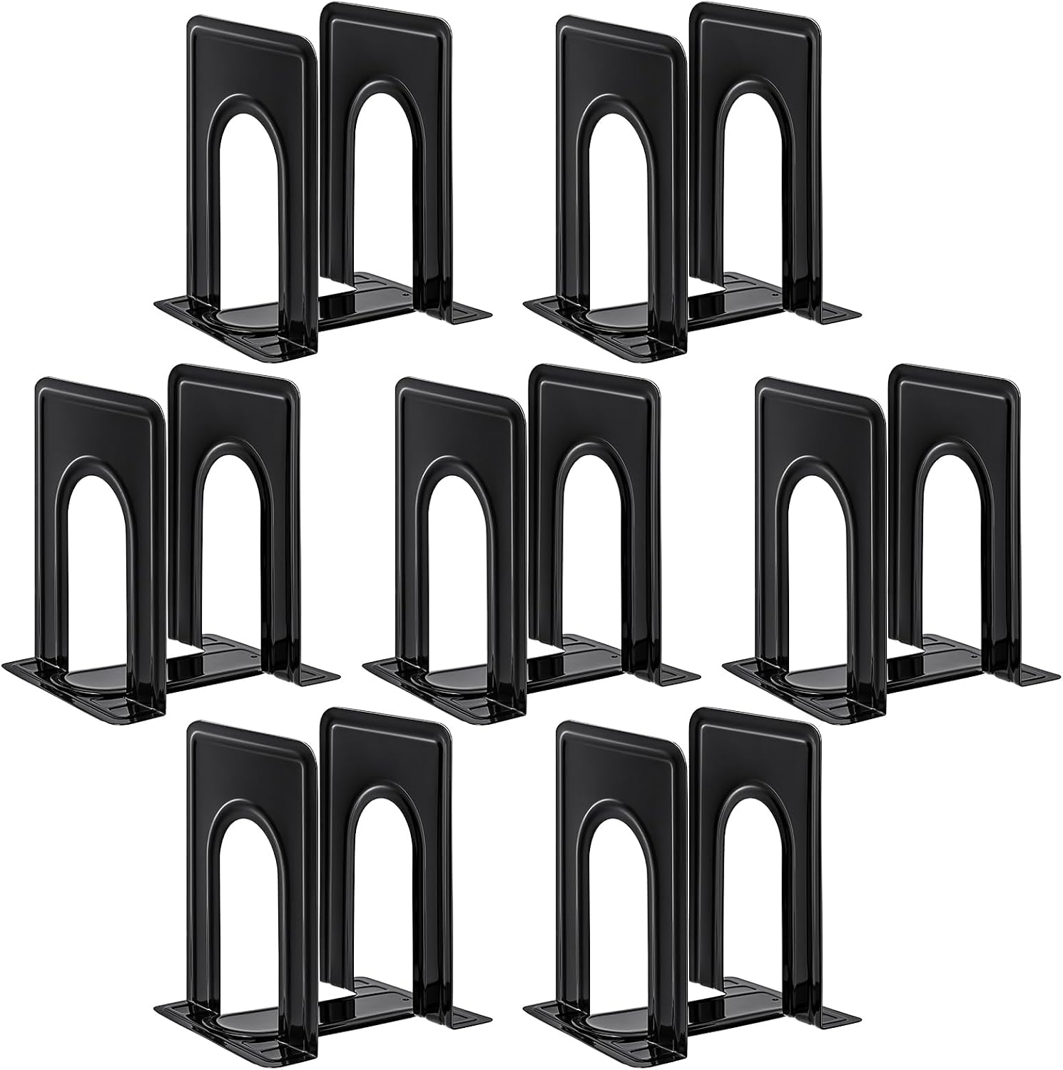 HappyHapi Heavy-Duty Metal Bookends, 7 Pairs, Black