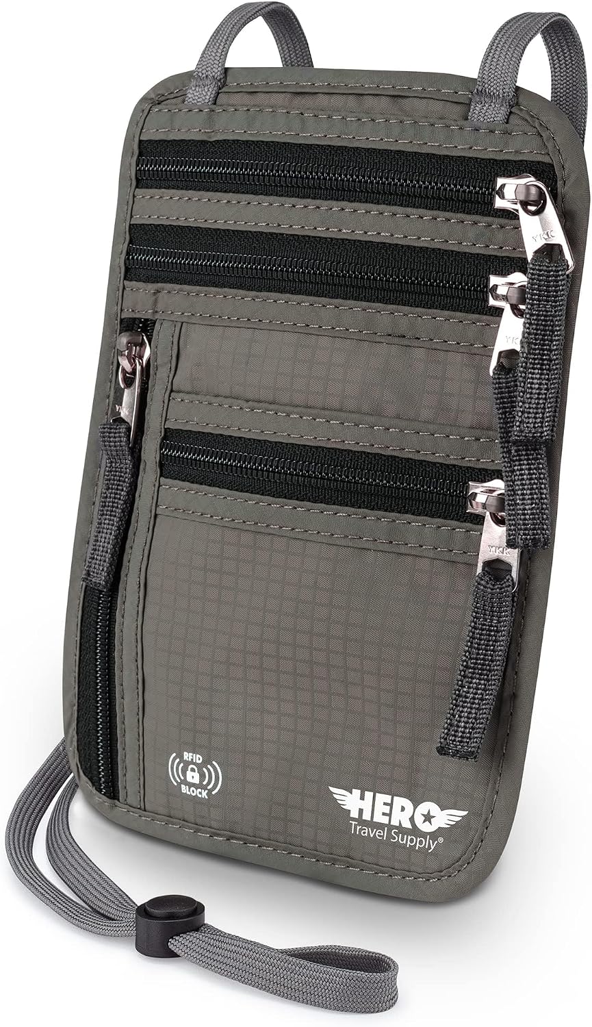 HERO RFID-Blocking Neck Wallet Passport Holder, Army Grey