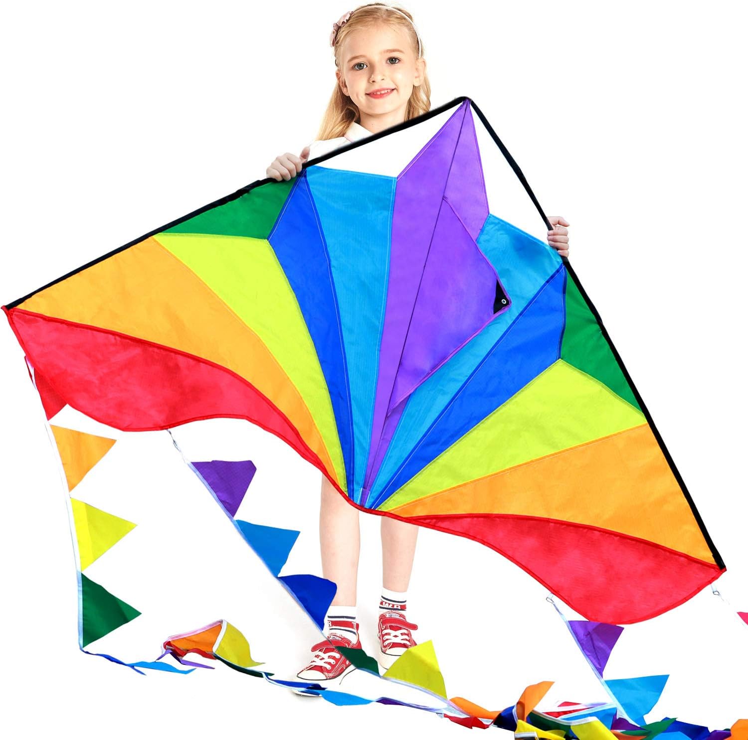 HONBO Large Delta Kite with Rainbow Tails