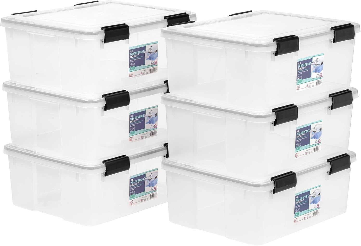 IRIS USA WeatherPro 31 Qt Storage Bins with Gasket Lids, 6-Pack