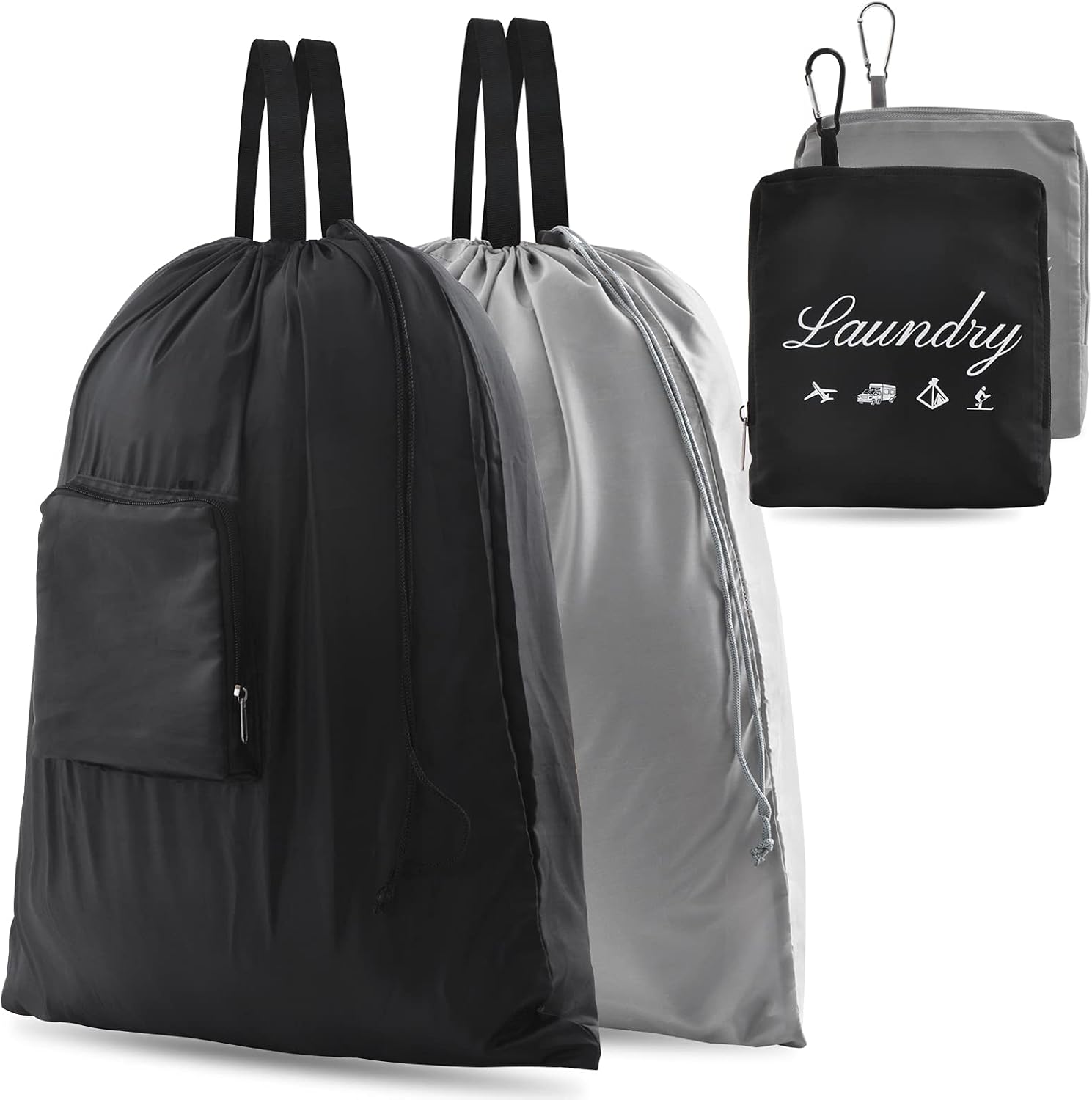 JHX Travel Laundry Bags with Carabiners, 2-Pack