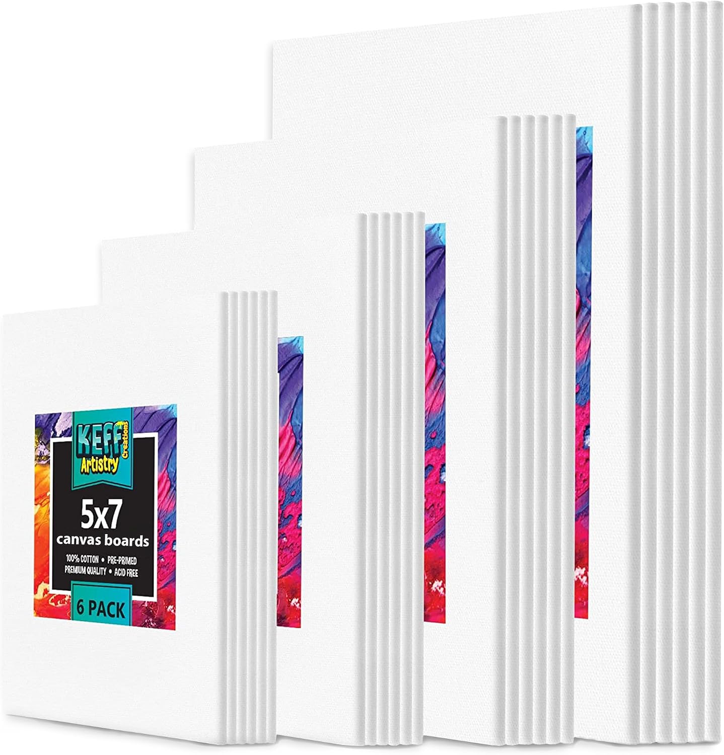 KEFF Painting Canvas Panels, 24-Pack, 4 Sizes