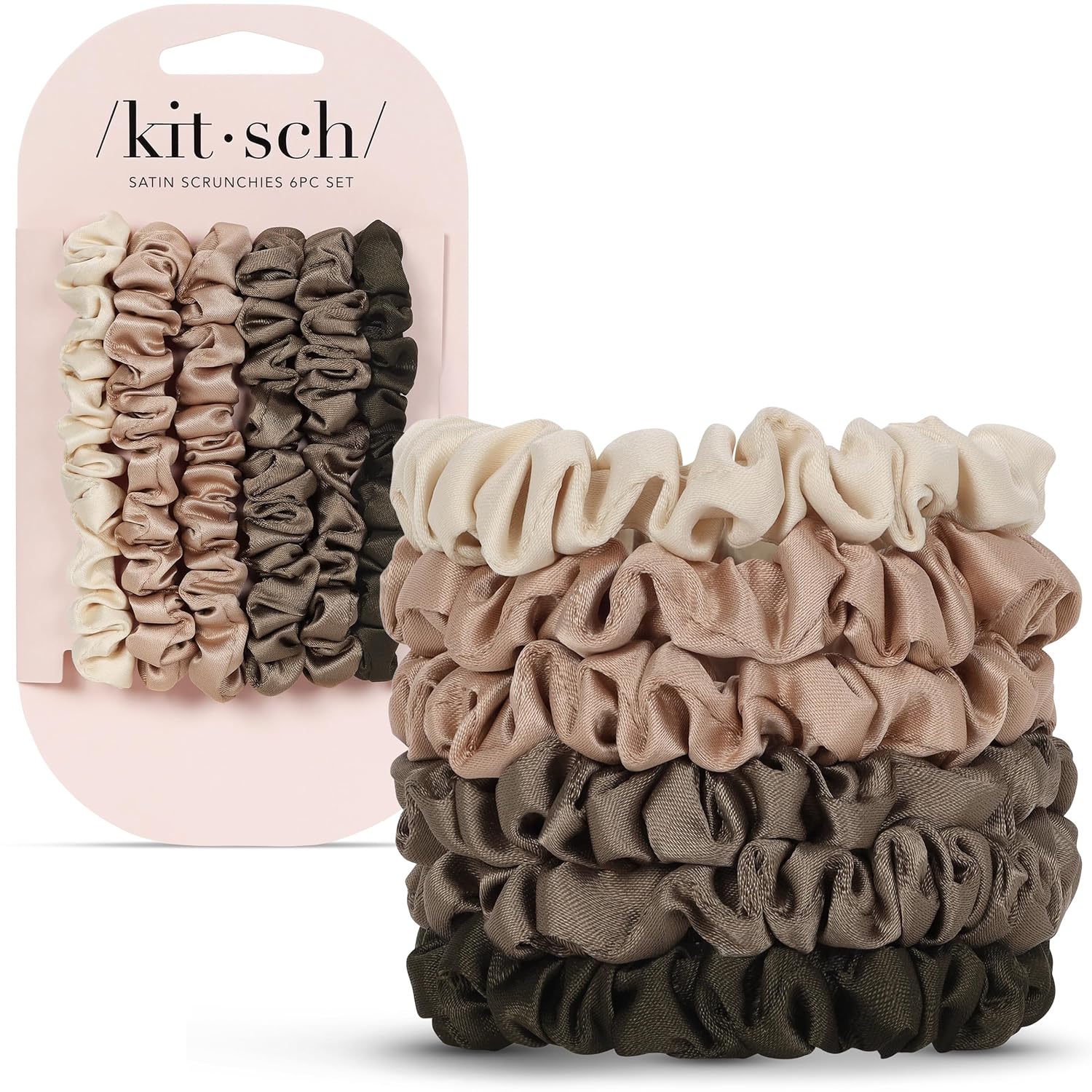 Kitsch Ultra-Petite Satin Scrunchies, 6-Pack, Eucalyptus