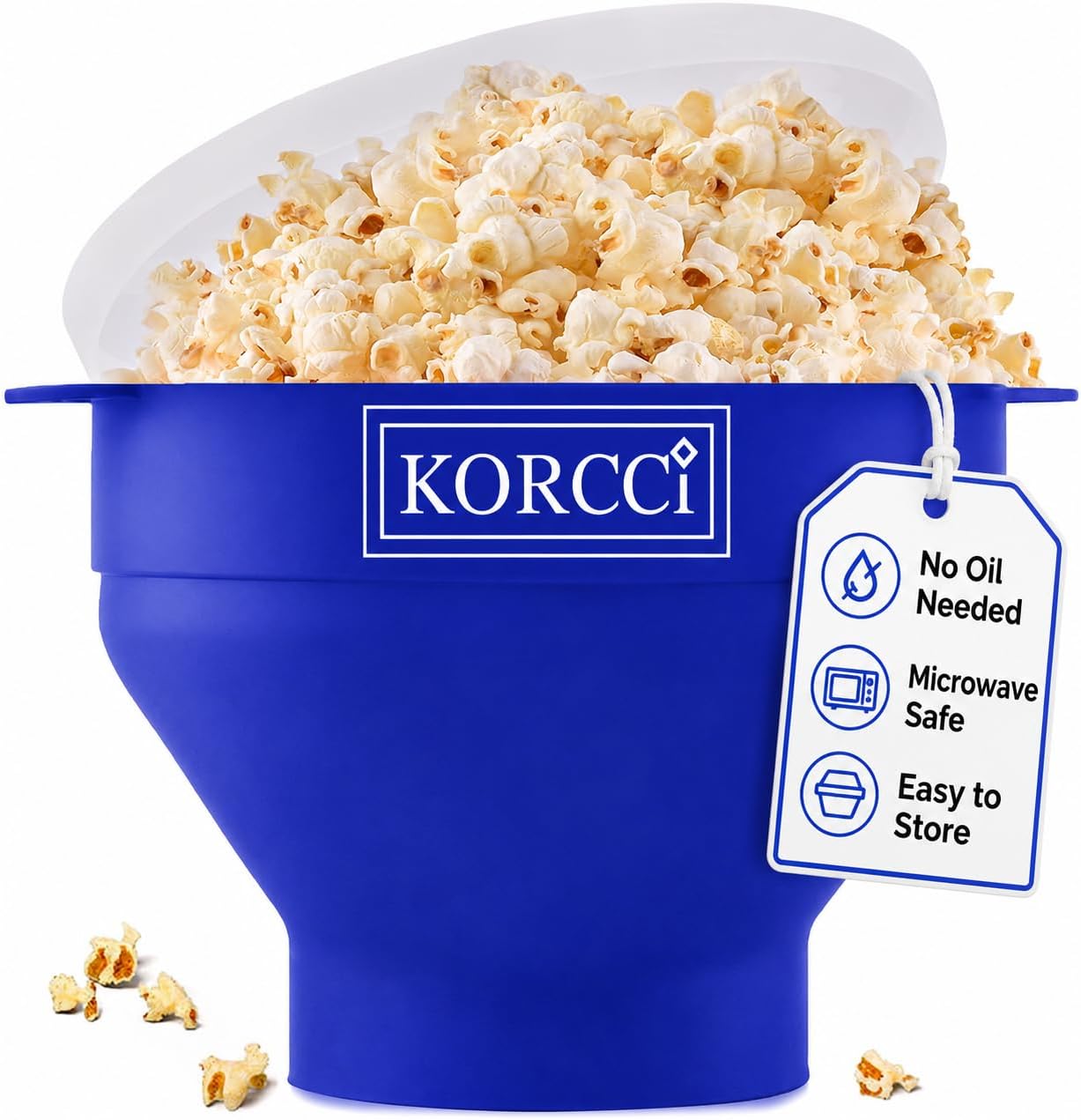 Korcci Collapsible Silicone Microwave Popcorn Popper, Blue
