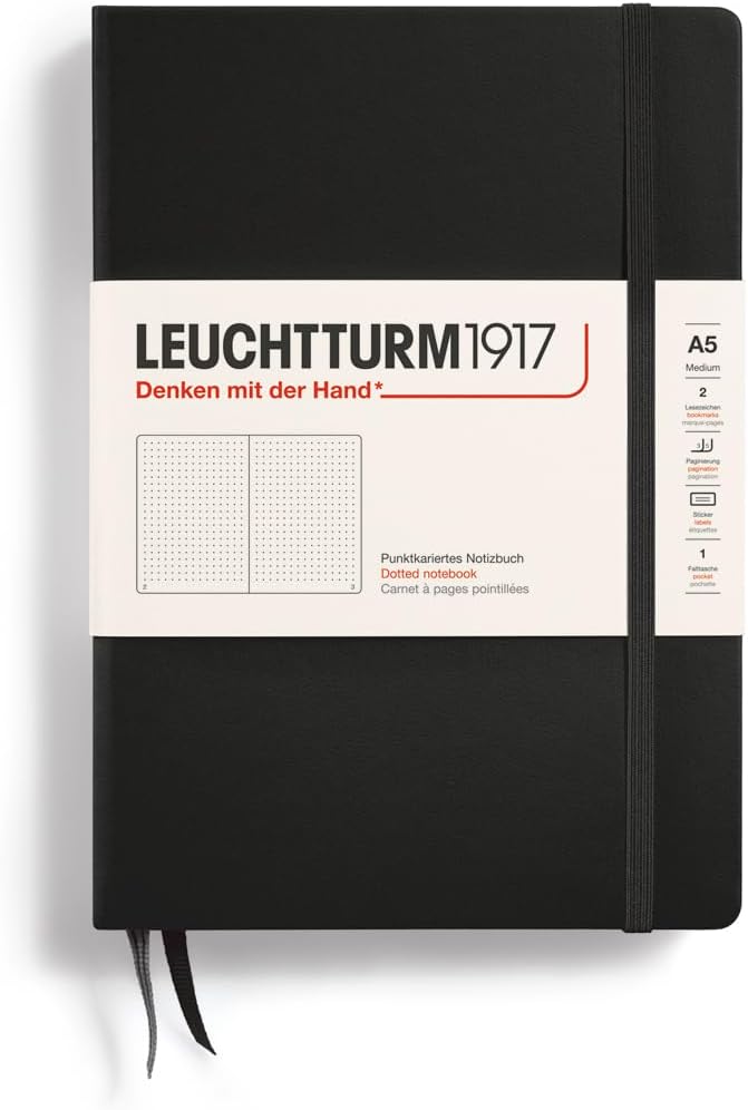 LEUCHTTURM1917 Medium A5 Hardcover Notebook, Black Ruled