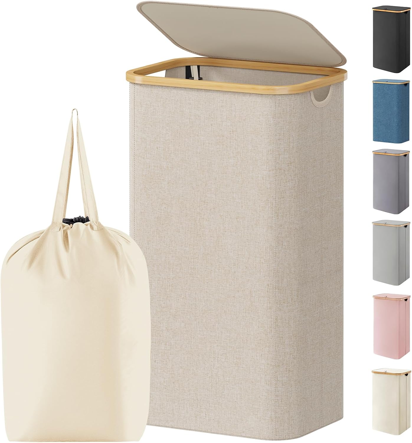 Lifewit 105L Laundry Hamper with Lid and Removable Bag, Beige