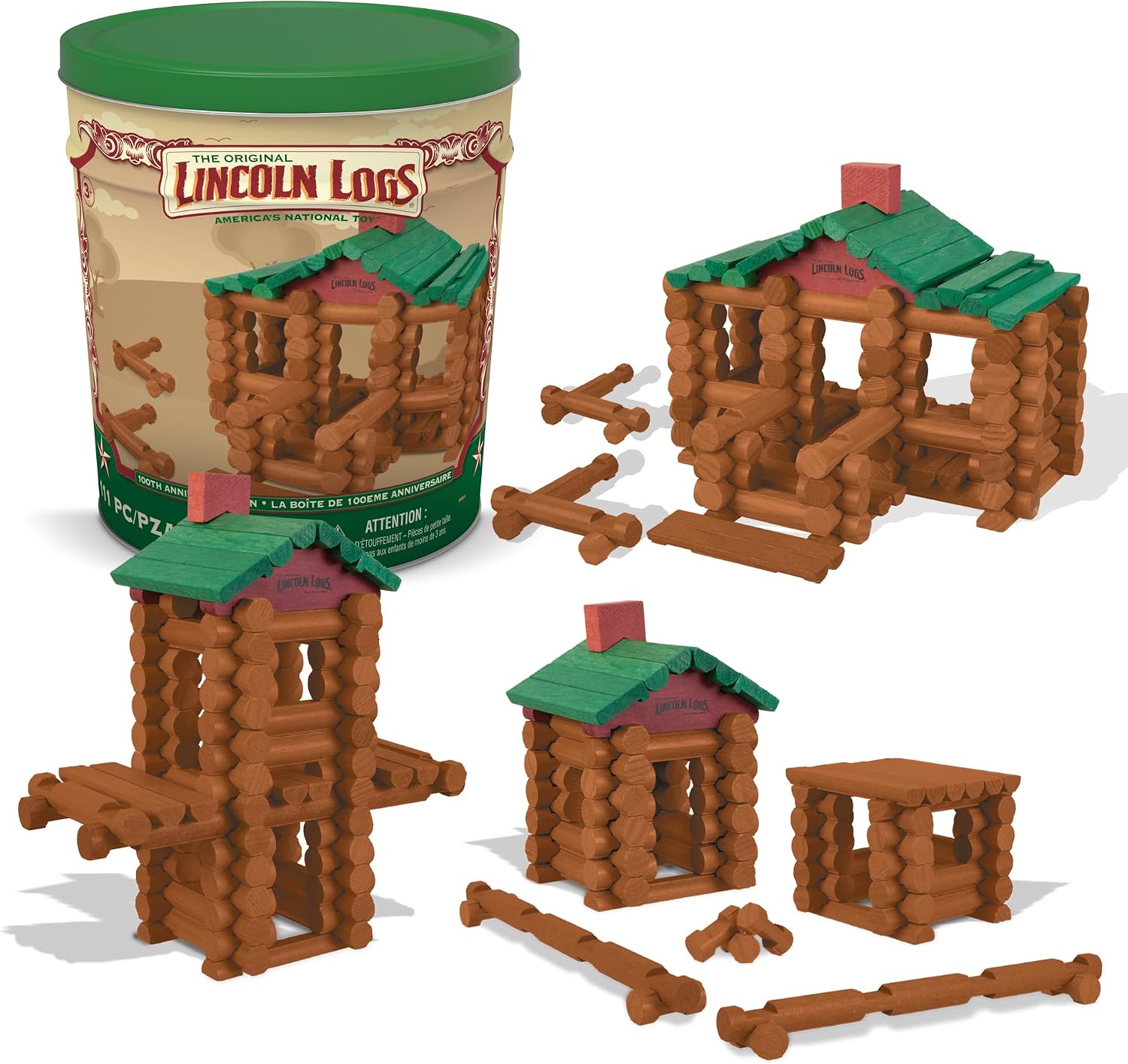 Lincoln Logs 100th Anniversary Tin, 111 Pieces