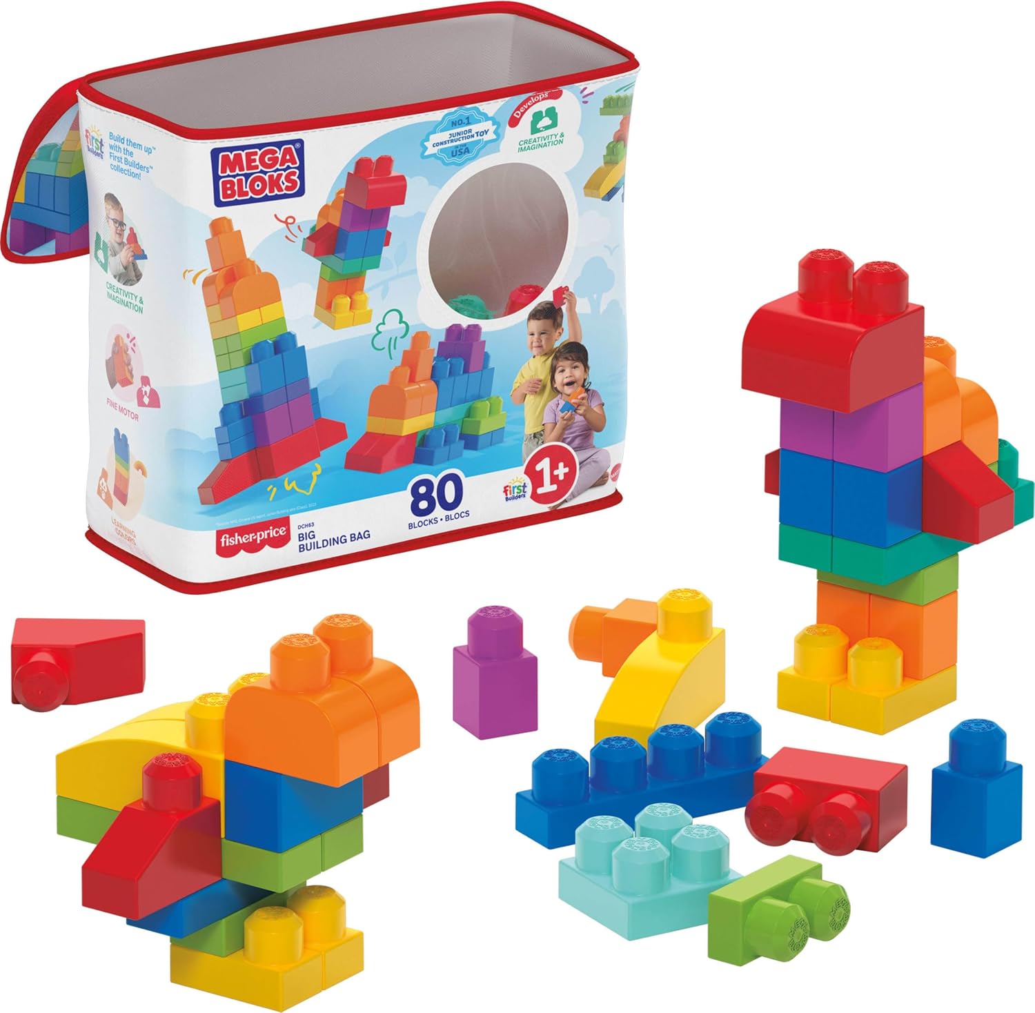 MEGA BLOKS First Builders Big Building Bag, 80 Pieces, Blue