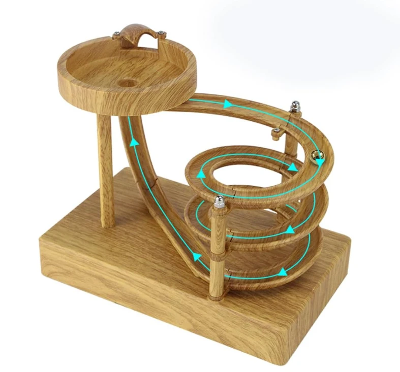 MISDENK Kinetic Art Electromagnetic Rolling-Ball Desk Gadget, Wood Grain