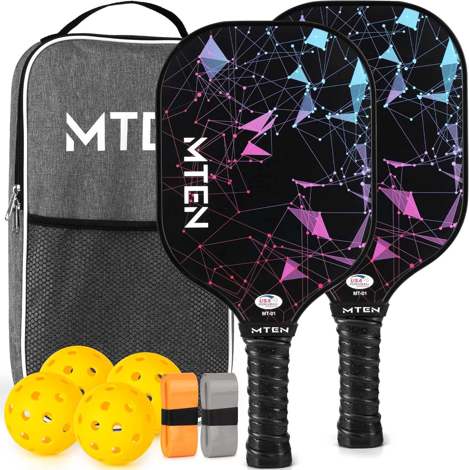 MTEN USAPA-Approved Fiberglass Pickleball Paddle Set, 2-Pack
