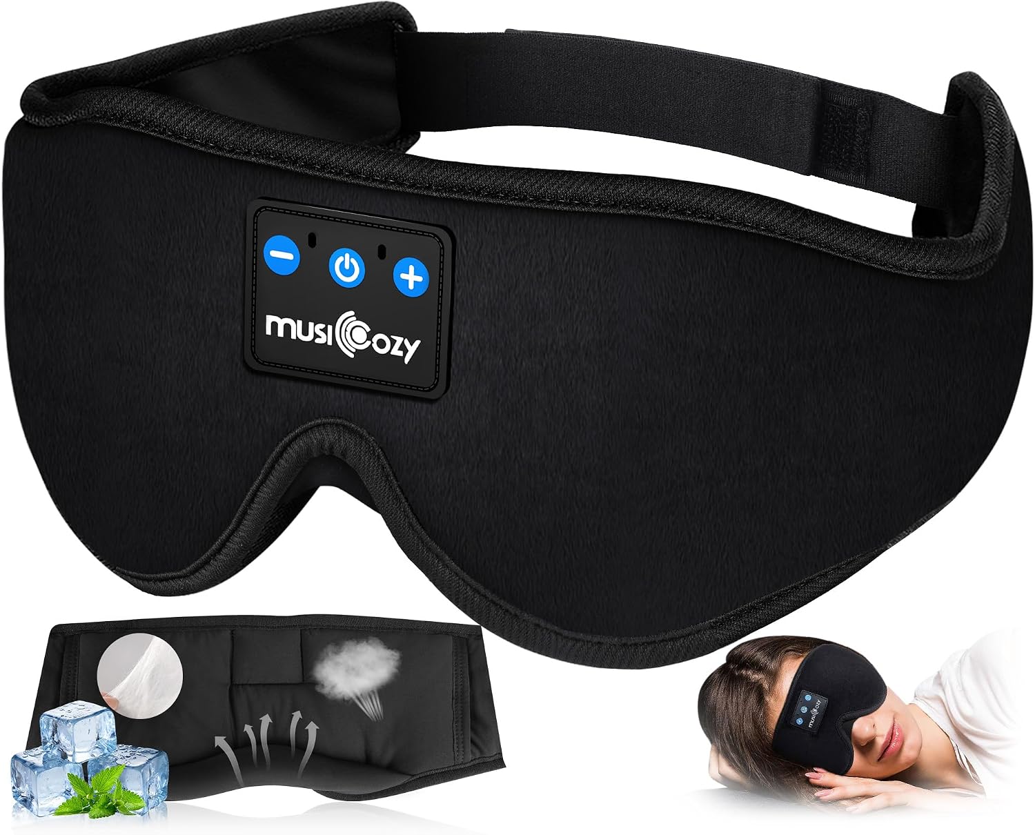 MUSICOZY Bluetooth Sleep Headphones Eye Mask, Black