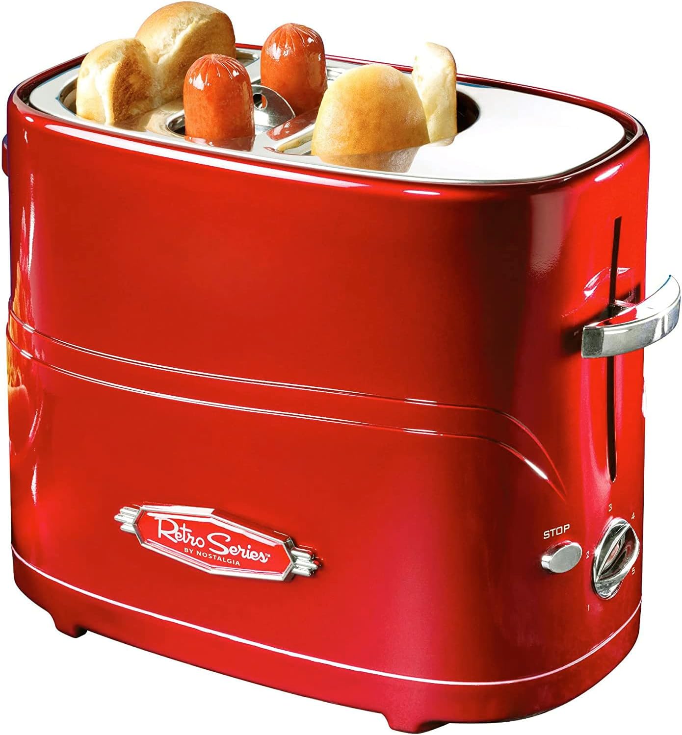 Nostalgia Retro Pop-Up 2 Hot Dog & Bun Toaster, Metallic Red